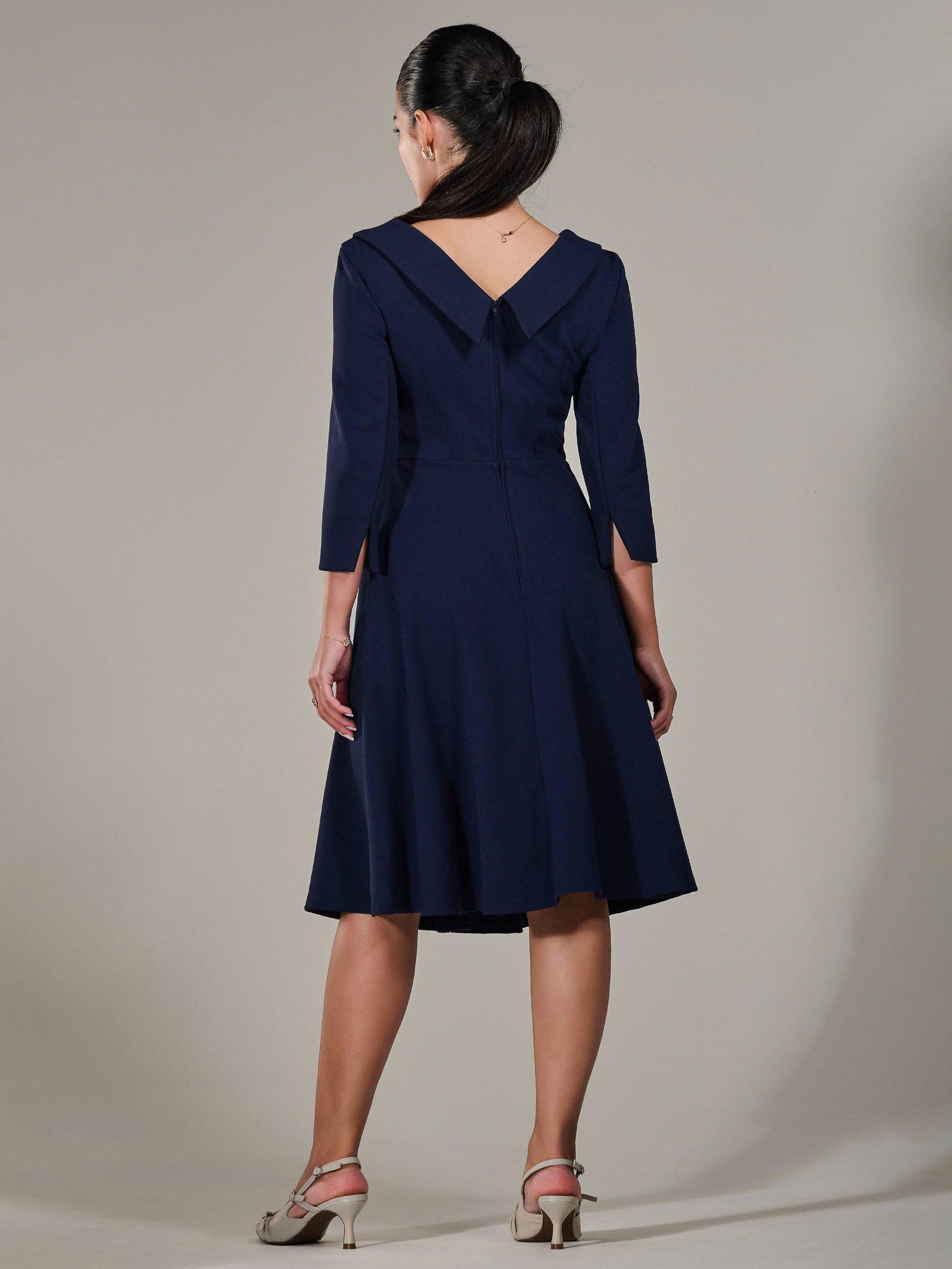 Product image 3 of 7, which shows Jolie Moi Petite Collar Button Dress, Blue Navy, 6Pt