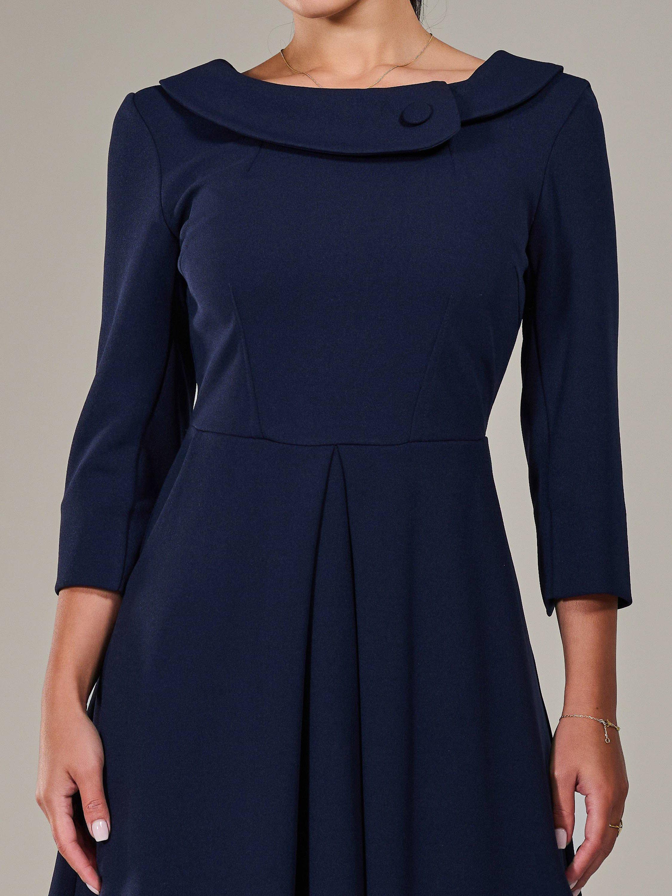 Product image 4 of 7, which shows Jolie Moi Petite Collar Button Dress, Blue Navy, 6Pt