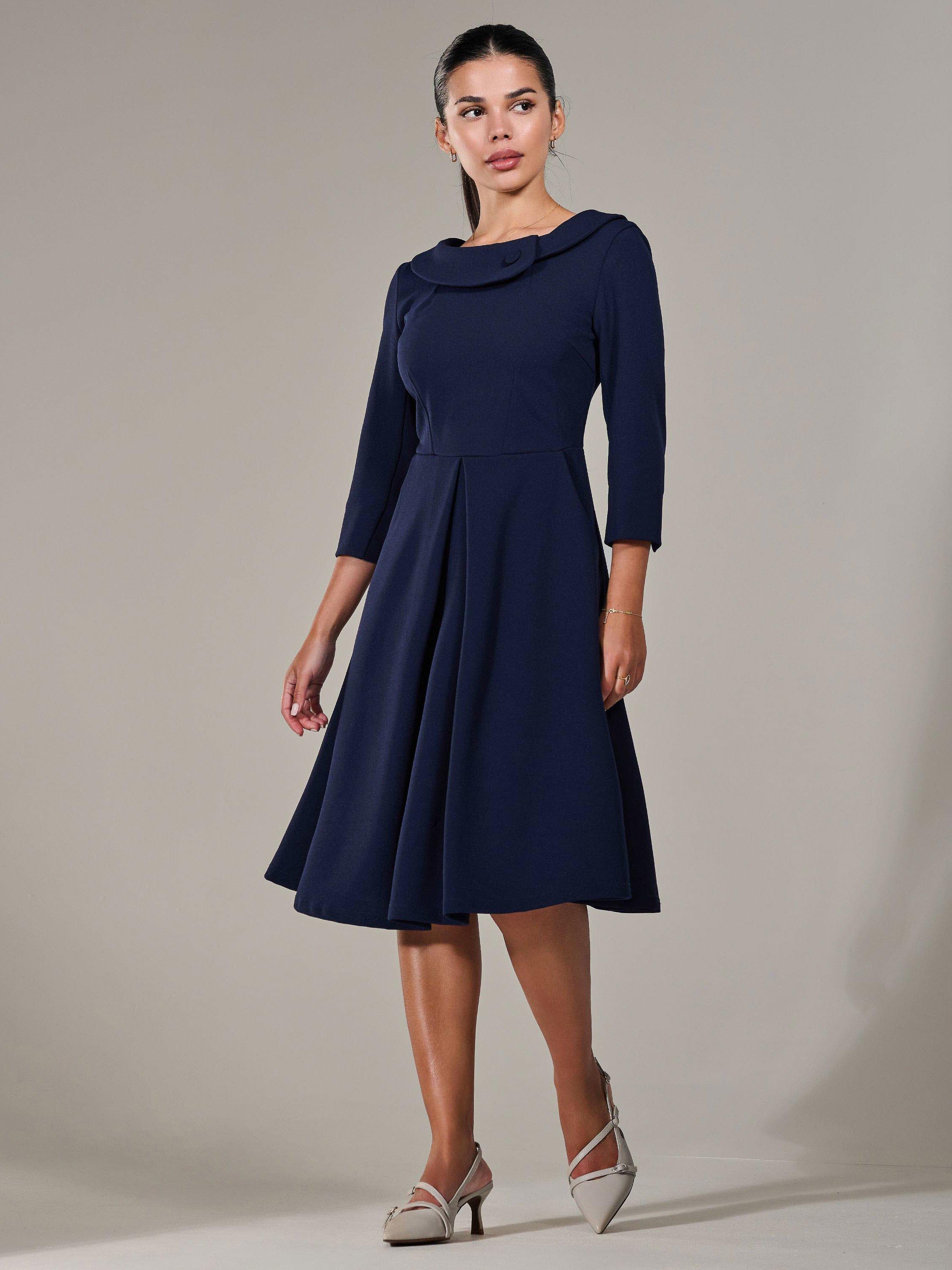 Product image 5 of 7, which shows Jolie Moi Petite Collar Button Dress, Blue Navy, 6Pt