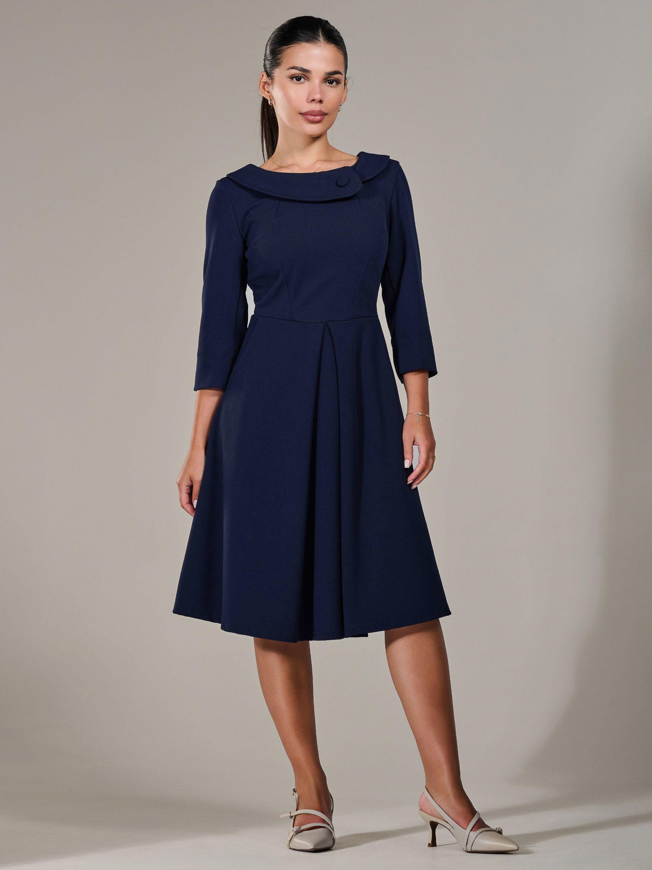 Product image 7 of 7, which shows Jolie Moi Petite Collar Button Dress, Blue Navy, 6Pt