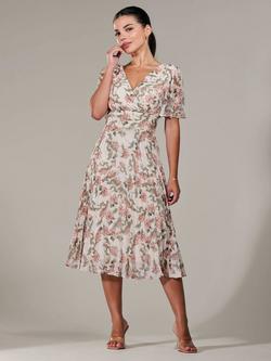 Jolie Moi Petite Pleated Chiffon Midaxi Dress, Orange/Multi, Orange/Multi