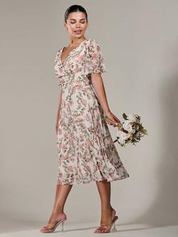 Jolie Moi Petite Pleated Chiffon Midaxi Dress, Orange/Multi - view 2, Orange/Multi