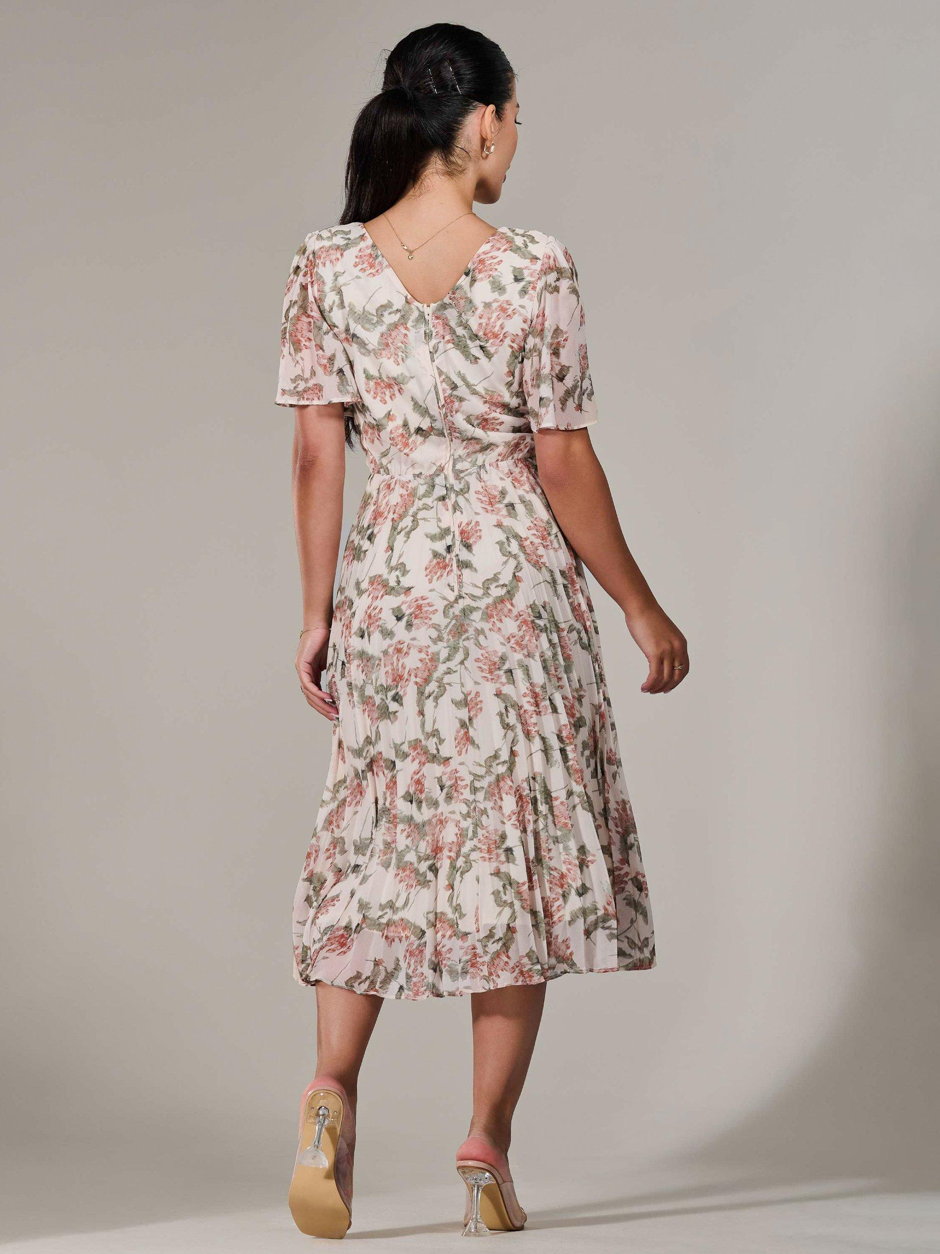 Product image 3 of 7, which shows Jolie Moi Petite Pleated Chiffon Midaxi Dress, Orange/Multi, 6Pt
