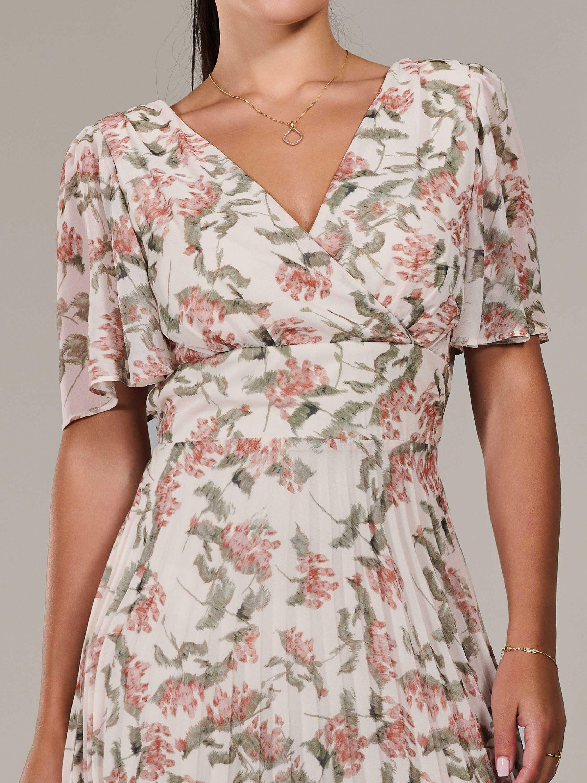 Product image 4 of 7, which shows Jolie Moi Petite Pleated Chiffon Midaxi Dress, Orange/Multi, 6Pt