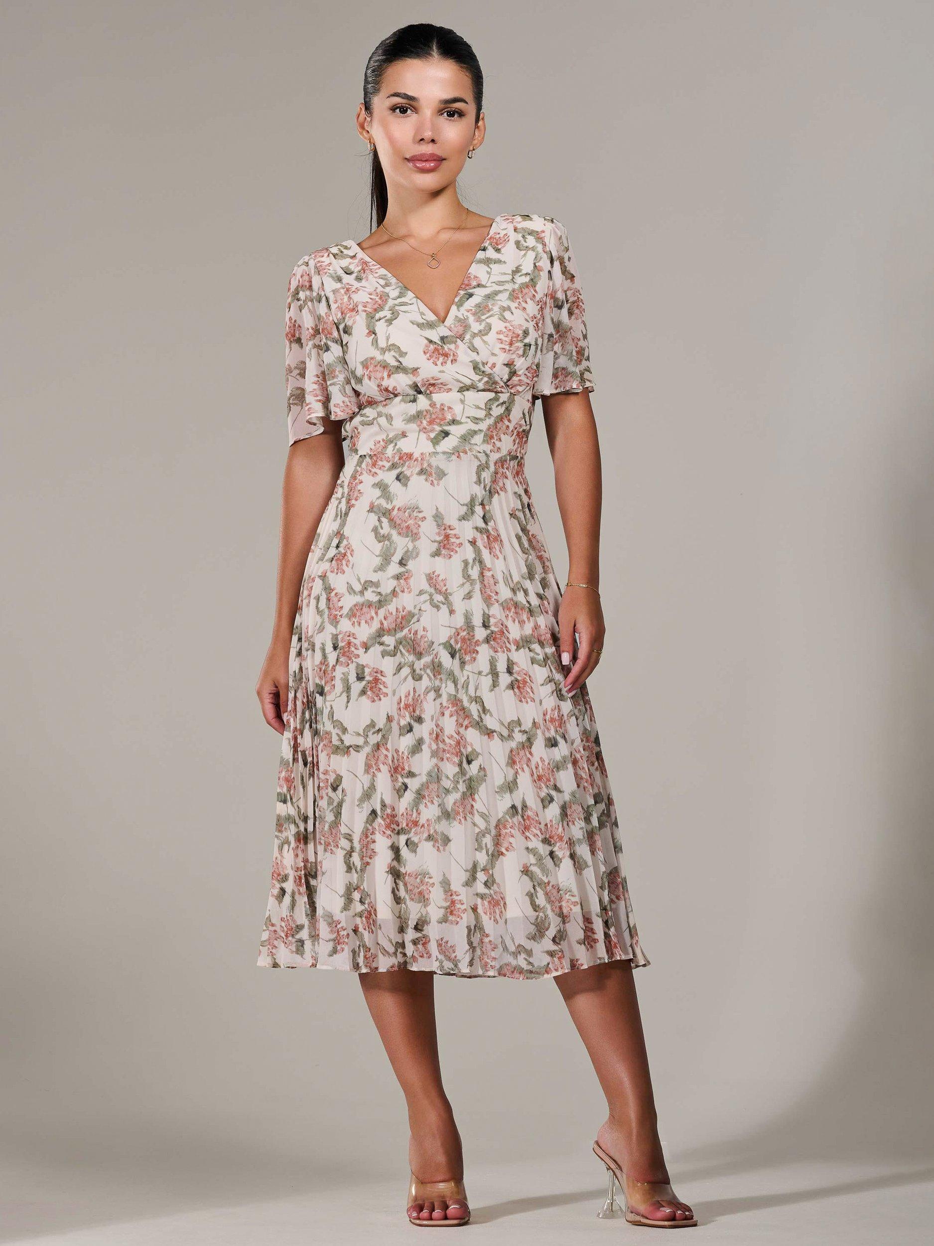 Product image 5 of 7, which shows Jolie Moi Petite Pleated Chiffon Midaxi Dress, Orange/Multi, 6Pt