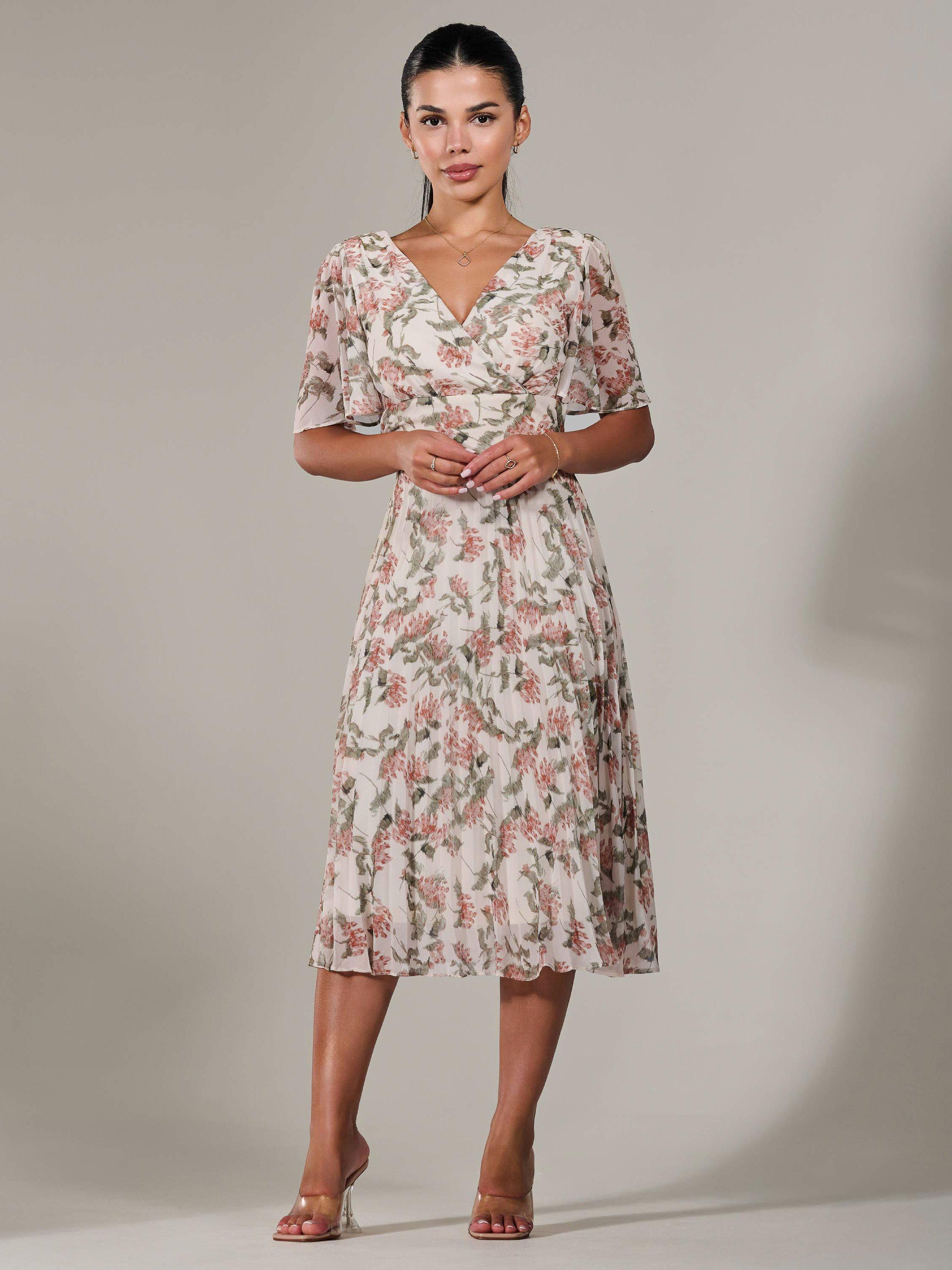 Product image 7 of 7, which shows Jolie Moi Petite Pleated Chiffon Midaxi Dress, Orange/Multi, 6Pt