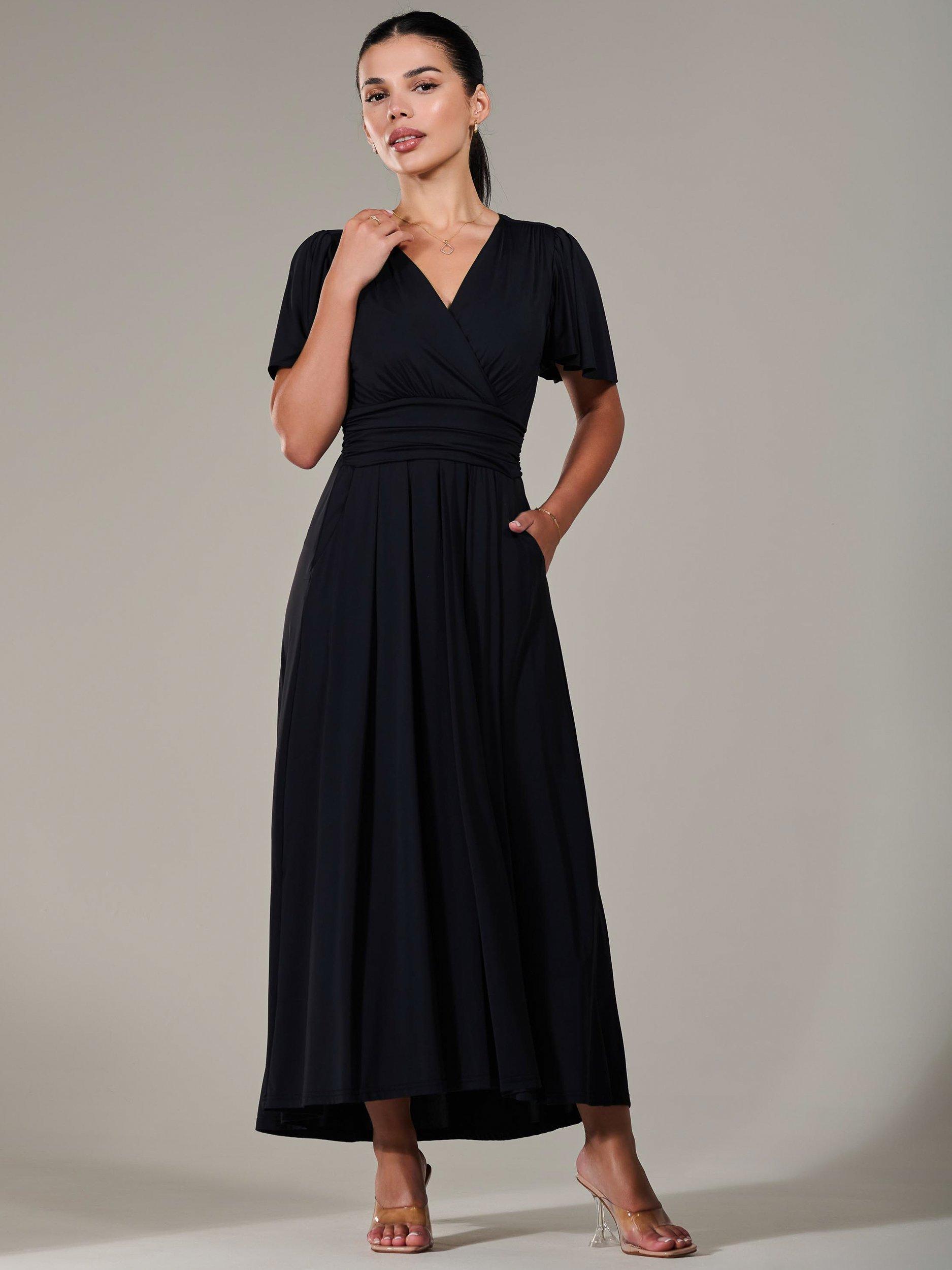Product image 2 of 7, which shows Jolie Moi Short Sleeve Soft Jersey Maxi Dress, Black, 6Pt