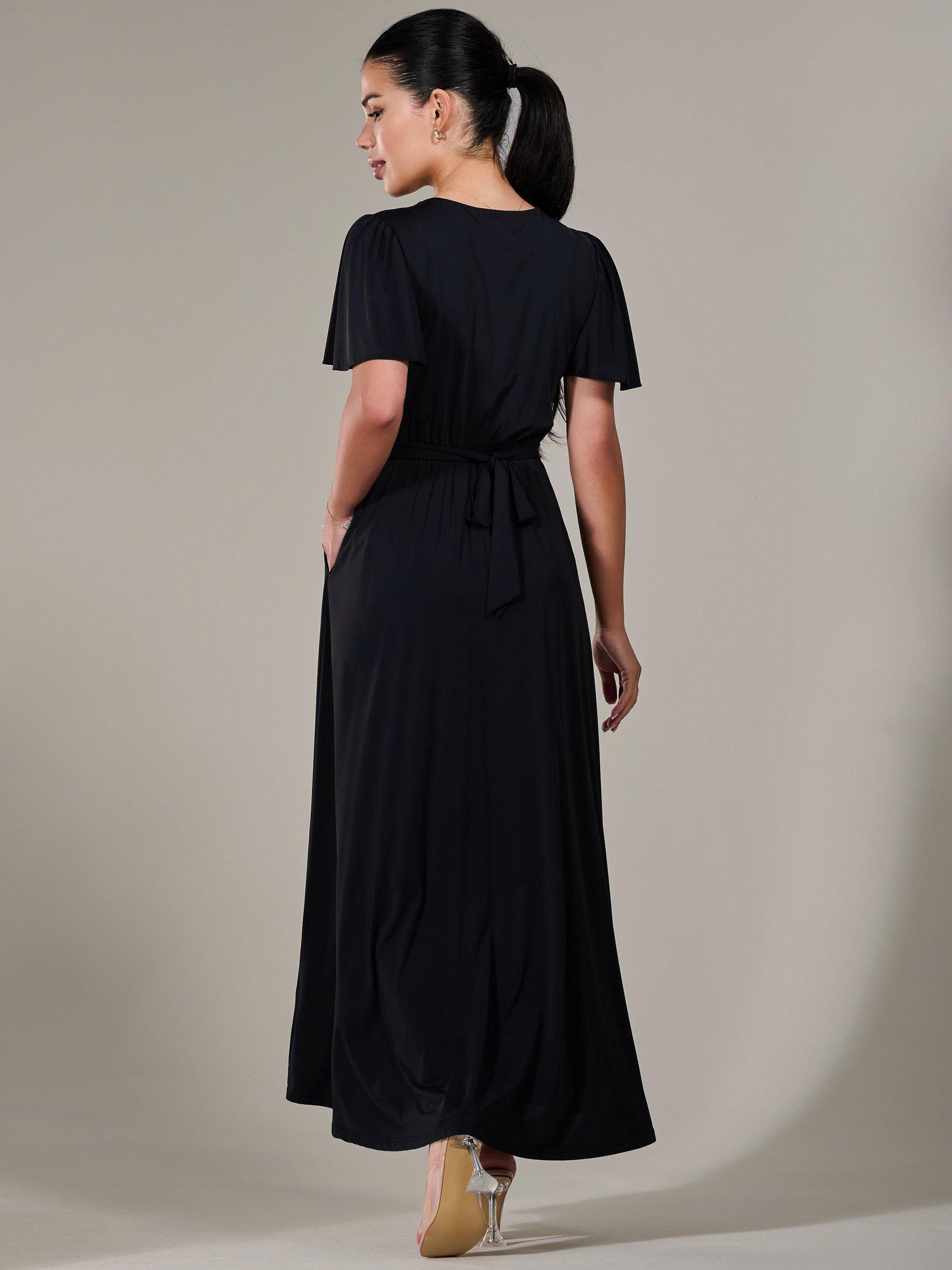 Product image 3 of 7, which shows Jolie Moi Short Sleeve Soft Jersey Maxi Dress, Black, 6Pt
