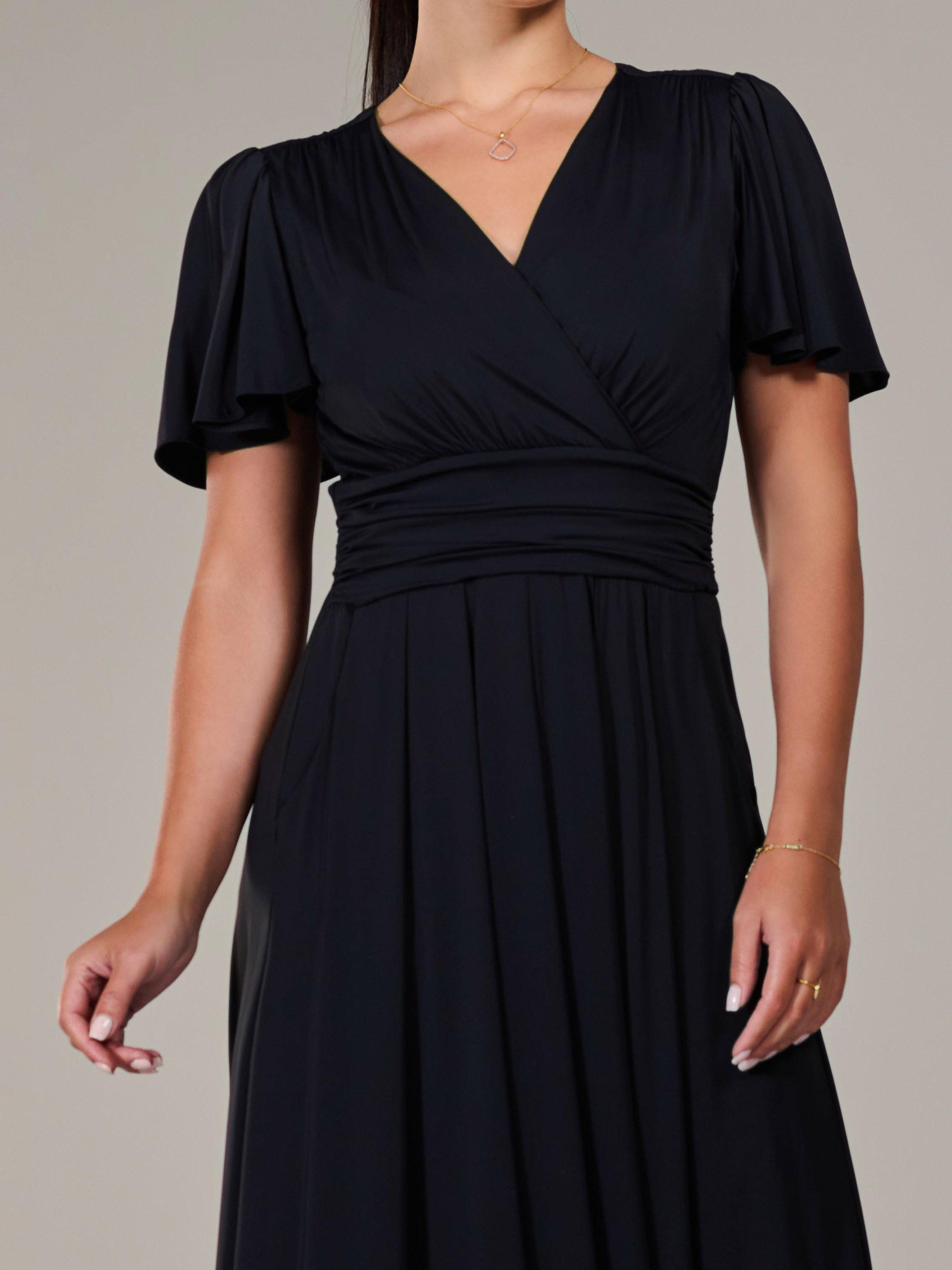 Product image 4 of 7, which shows Jolie Moi Short Sleeve Soft Jersey Maxi Dress, Black, 6Pt