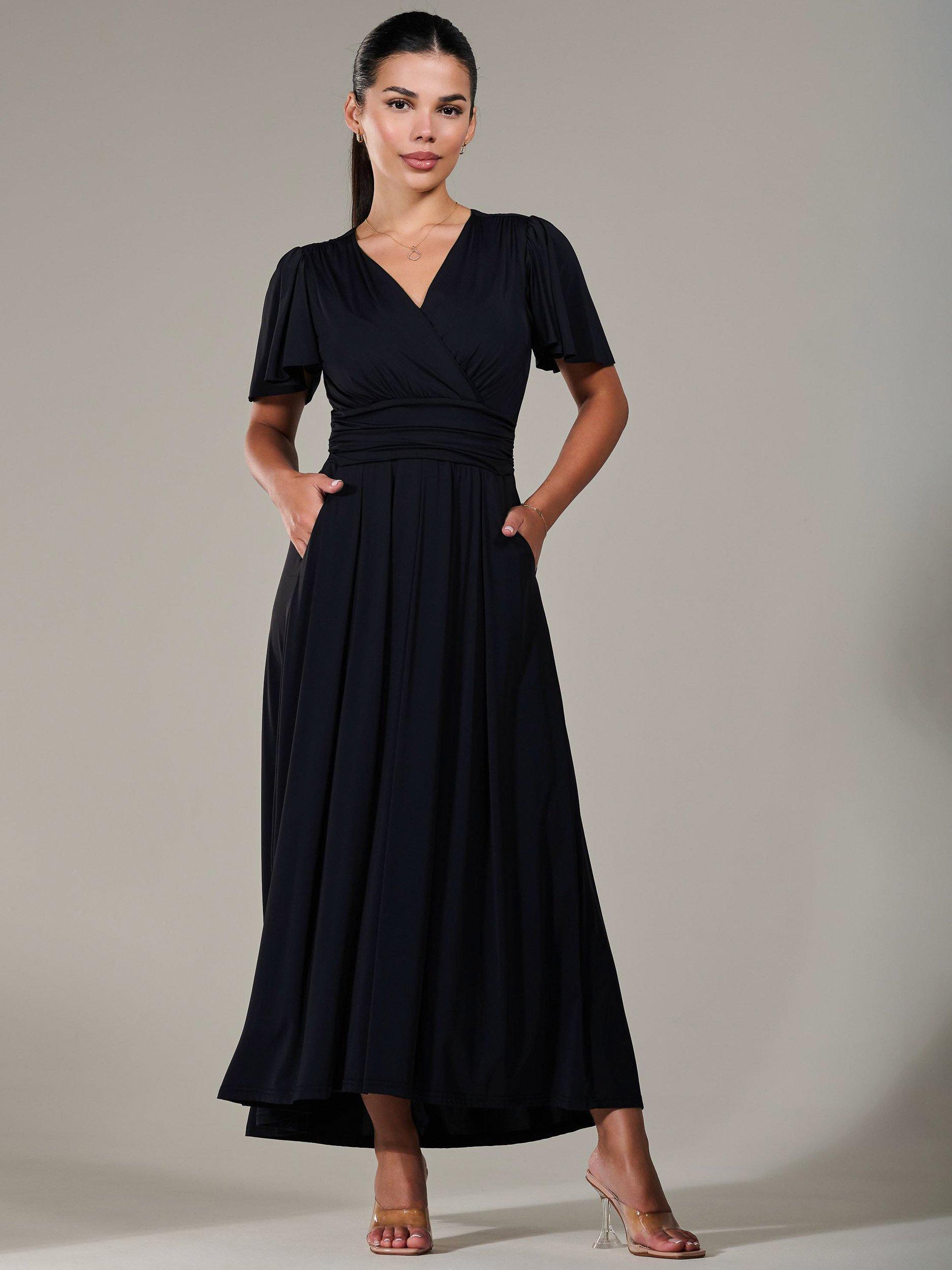 Product image 5 of 7, which shows Jolie Moi Short Sleeve Soft Jersey Maxi Dress, Black, 6Pt
