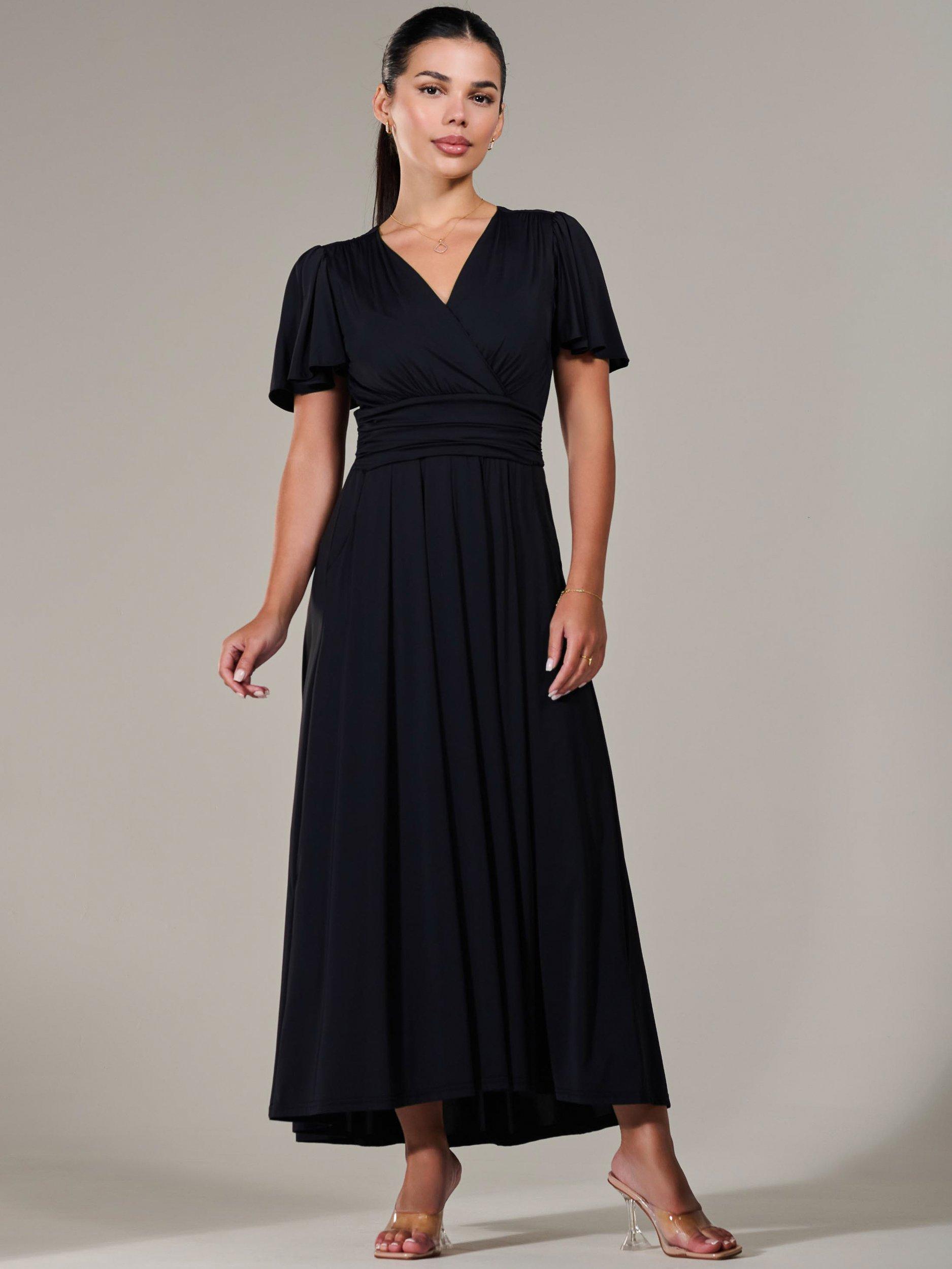 Product image 6 of 7, which shows Jolie Moi Short Sleeve Soft Jersey Maxi Dress, Black, 6Pt