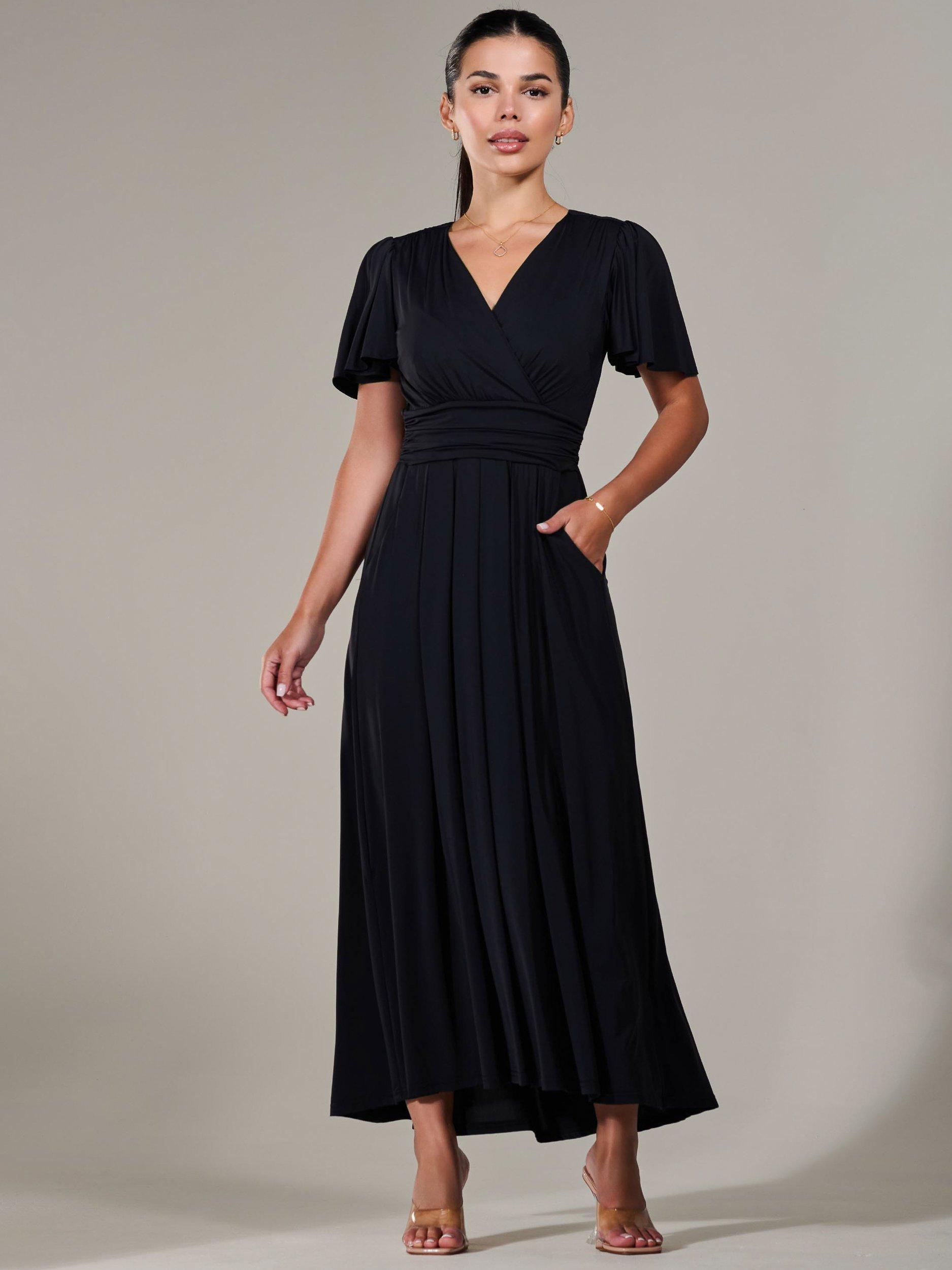 Product image 7 of 7, which shows Jolie Moi Short Sleeve Soft Jersey Maxi Dress, Black, 6Pt