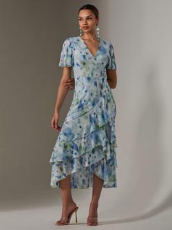 Jolie Moi Abstract Mesh Frill Hem Midaxi Dress, Blue, Blue