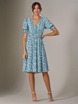 Jolie Moi Floral Puff Sleeve Midi Dress, Blue, Blue