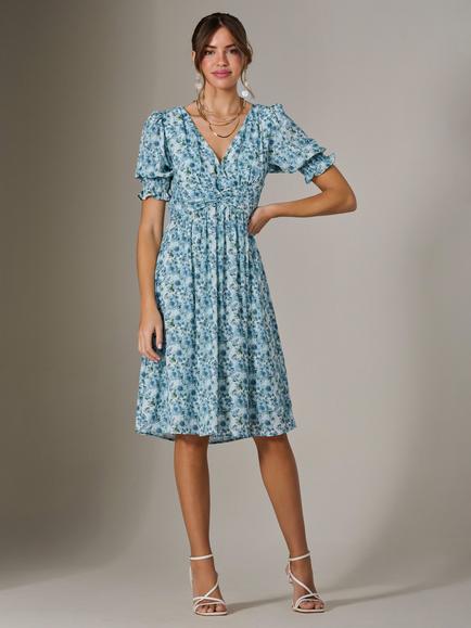 Jolie Moi Floral Puff Sleeve Midi Dress, Blue, Blue