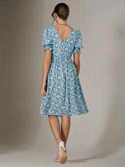Jolie Moi Floral Puff Sleeve Midi Dress, Blue - view 2, Blue