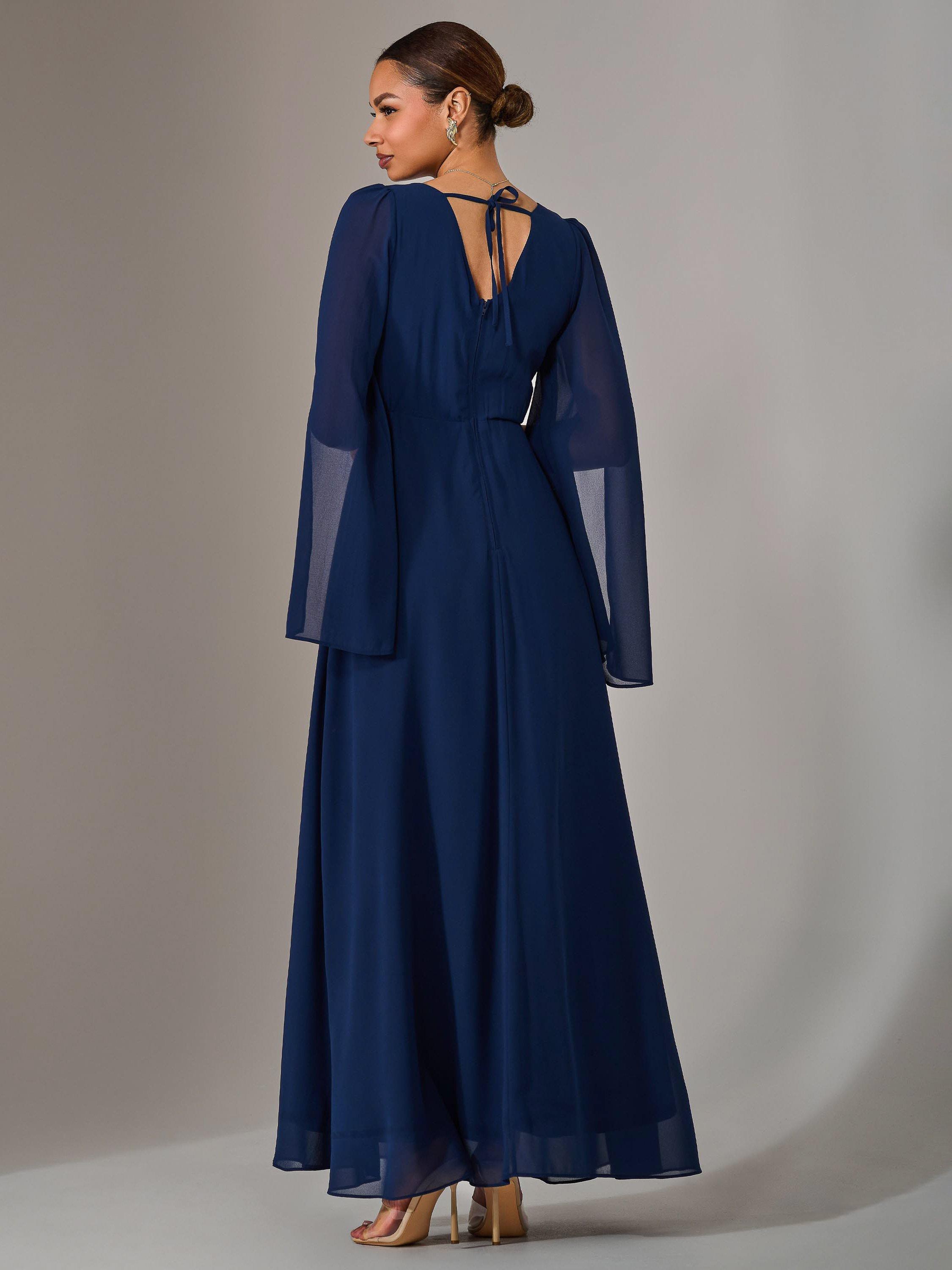 Product image 2 of 6, which shows Jolie Moi Chiffon Cap Sleeve Maxi Dress, Navy, 8