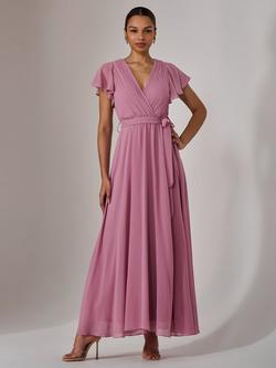 Jolie Moi Flutter Sleeve Chiffon Maxi Dress, Dusty Pink, Dusty Pink