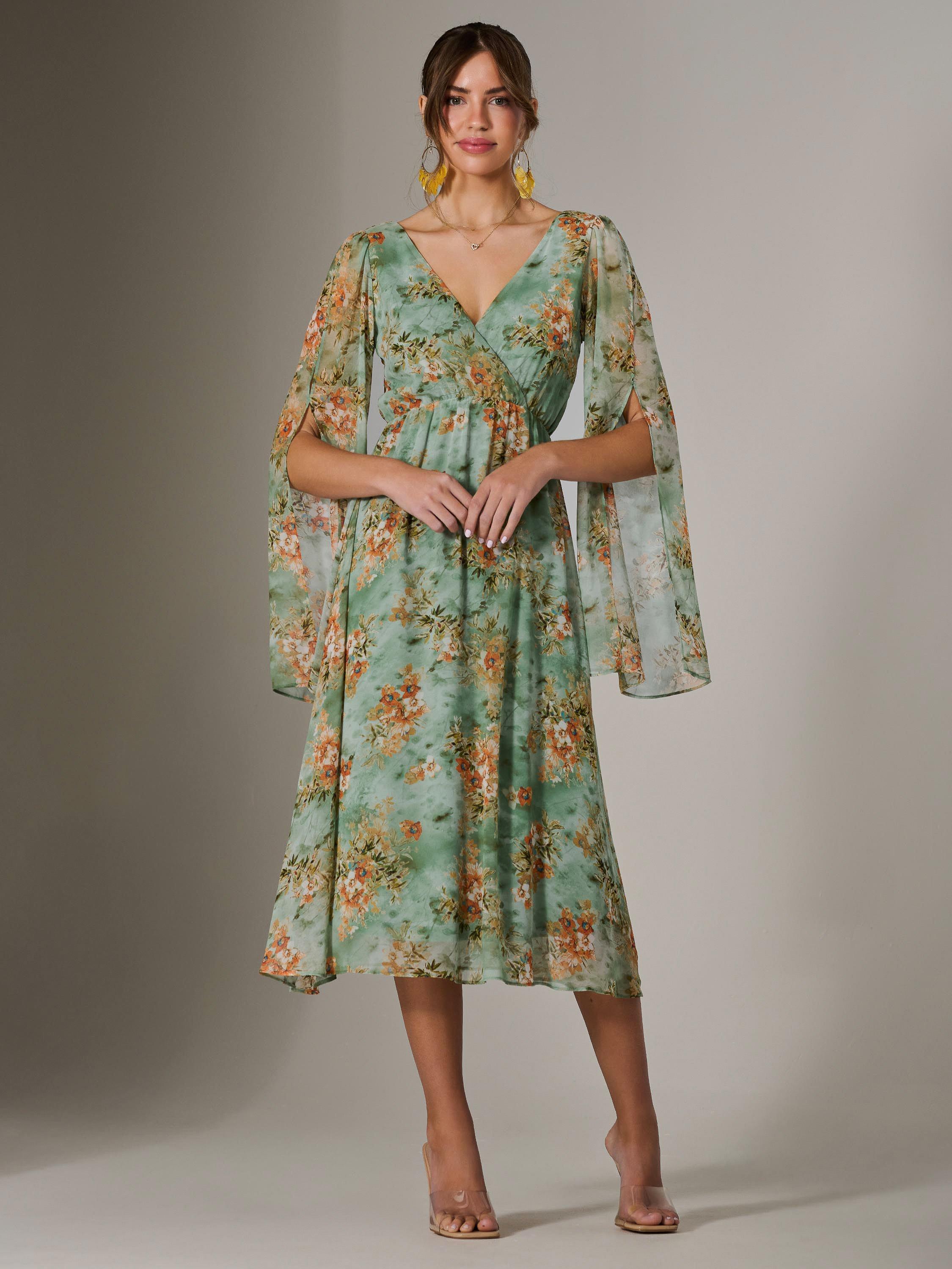 Product image 1 of 6, which shows Jolie Moi Chiffon Split Sleeve Midaxi Dress, Green, 8