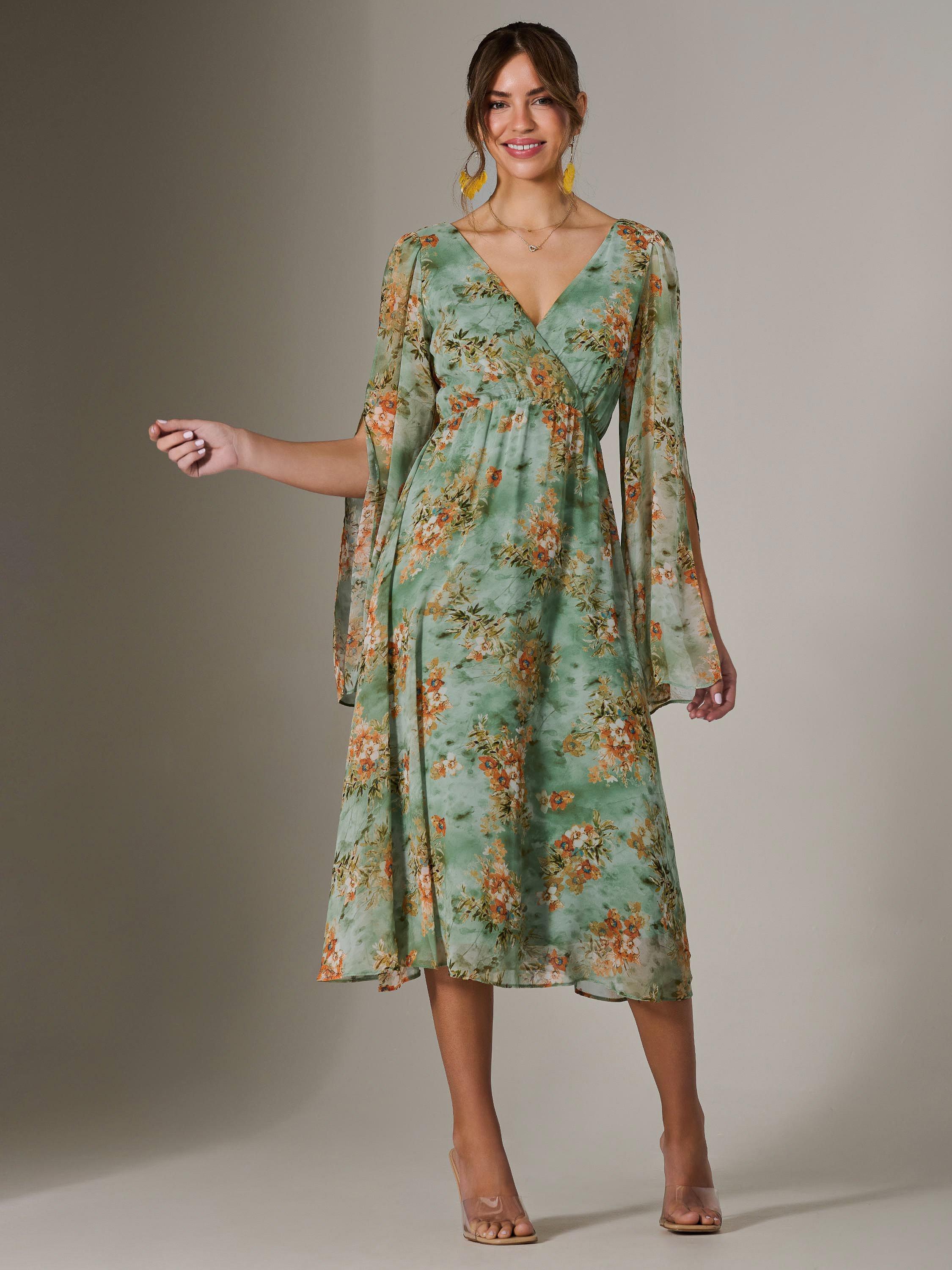 Product image 3 of 6, which shows Jolie Moi Chiffon Split Sleeve Midaxi Dress, Green, 8