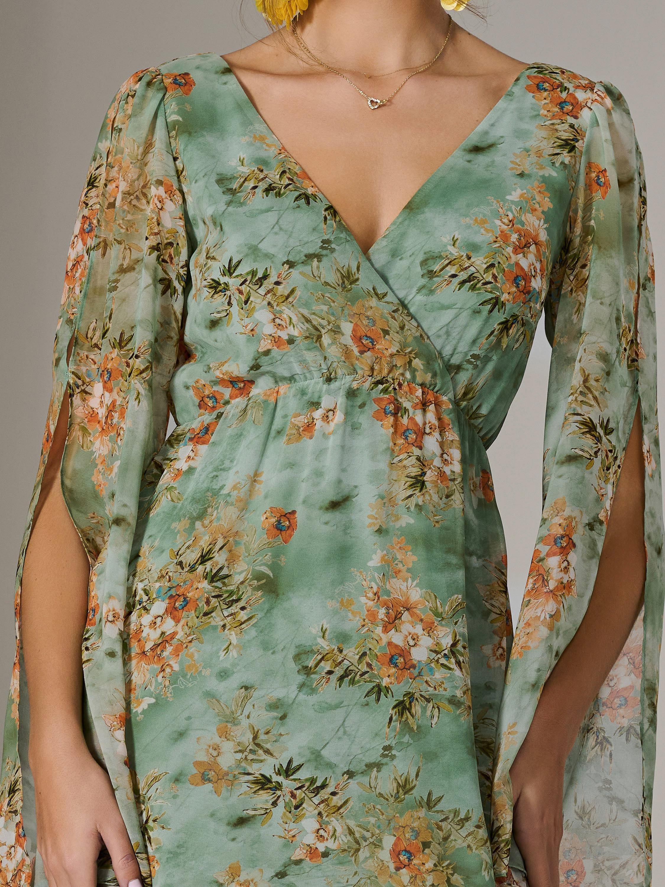 Product image 4 of 6, which shows Jolie Moi Chiffon Split Sleeve Midaxi Dress, Green, 8