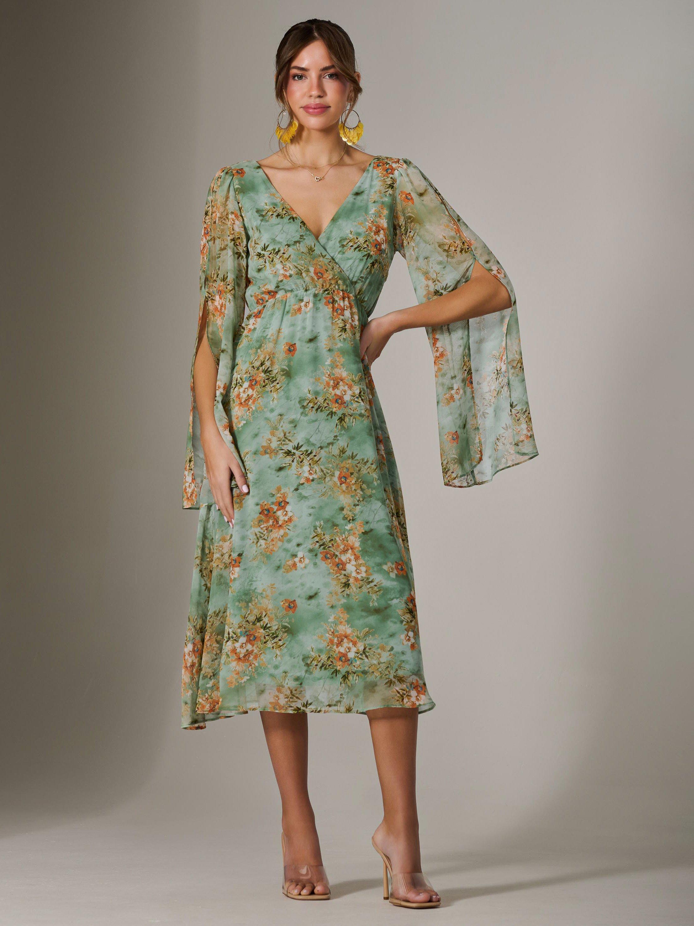 Product image 5 of 6, which shows Jolie Moi Chiffon Split Sleeve Midaxi Dress, Green, 8