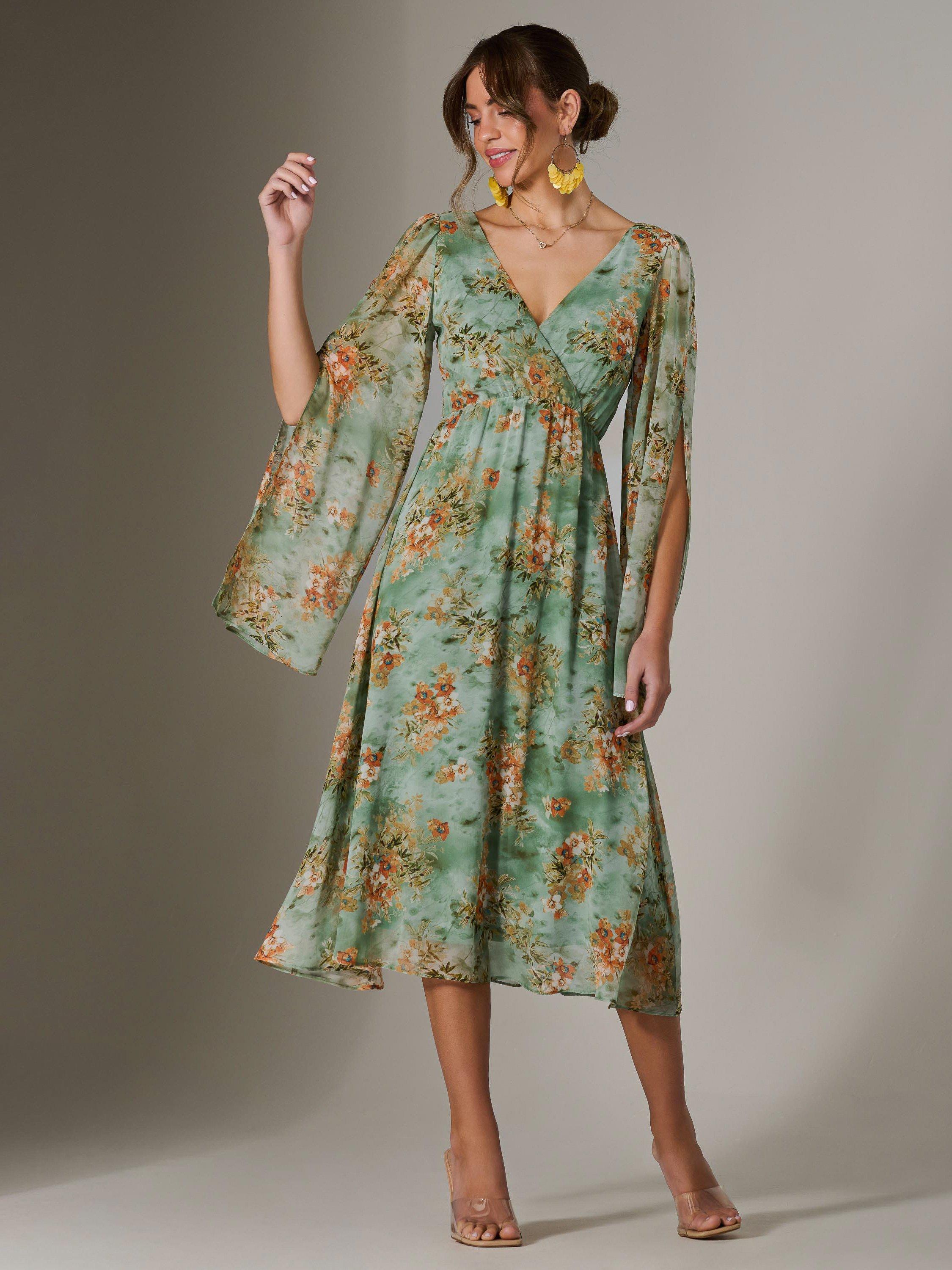 Product image 6 of 6, which shows Jolie Moi Chiffon Split Sleeve Midaxi Dress, Green, 8