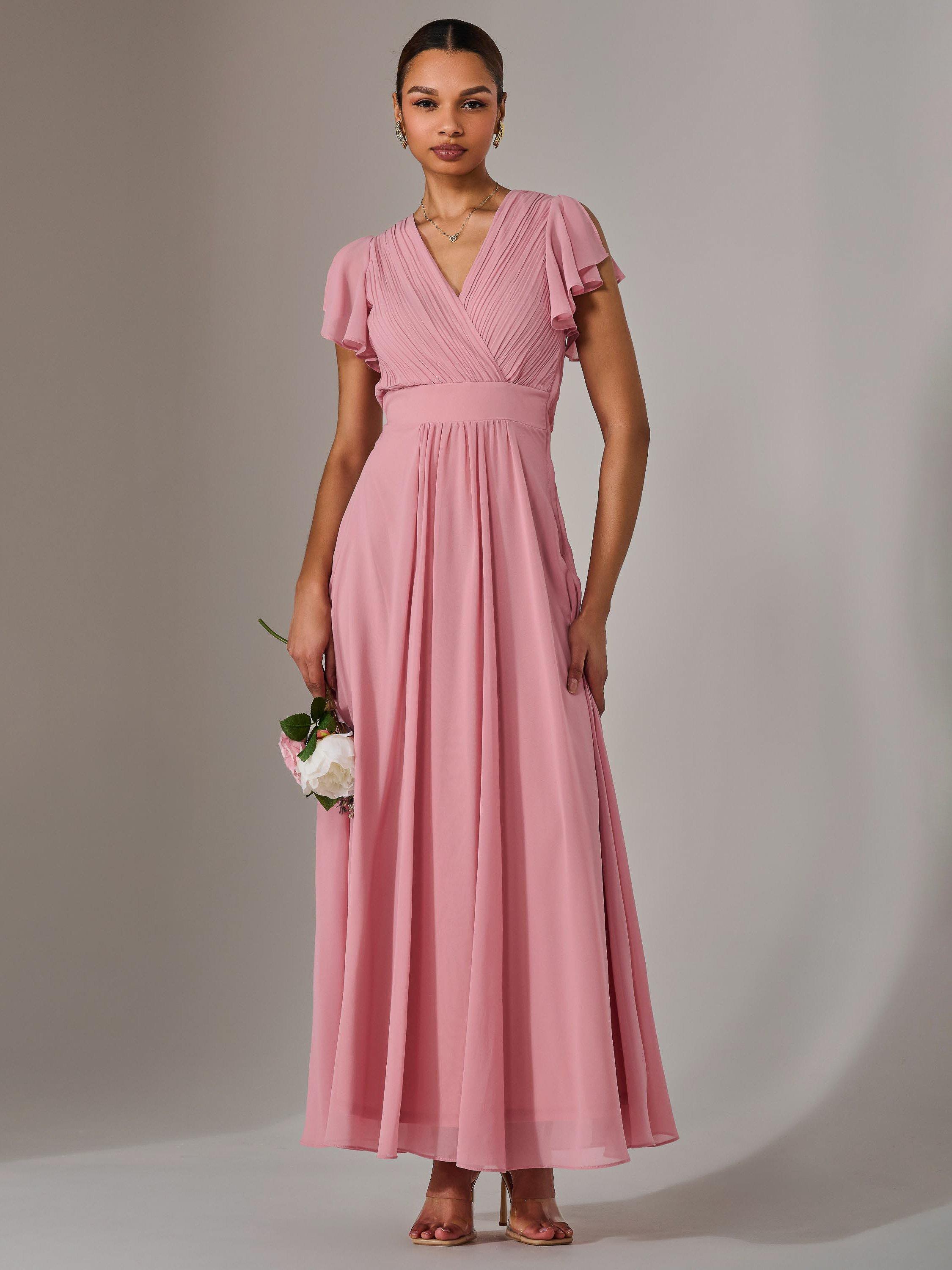 Product image 2 of 6, which shows Jolie Moi Chiffon Pleated Maxi Dress, Dusty Pink, 6