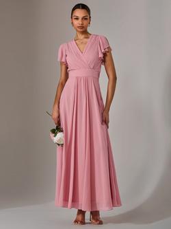 Jolie Moi Chiffon Pleated Maxi Dress, Dusty Pink - view 2, Dusty Pink