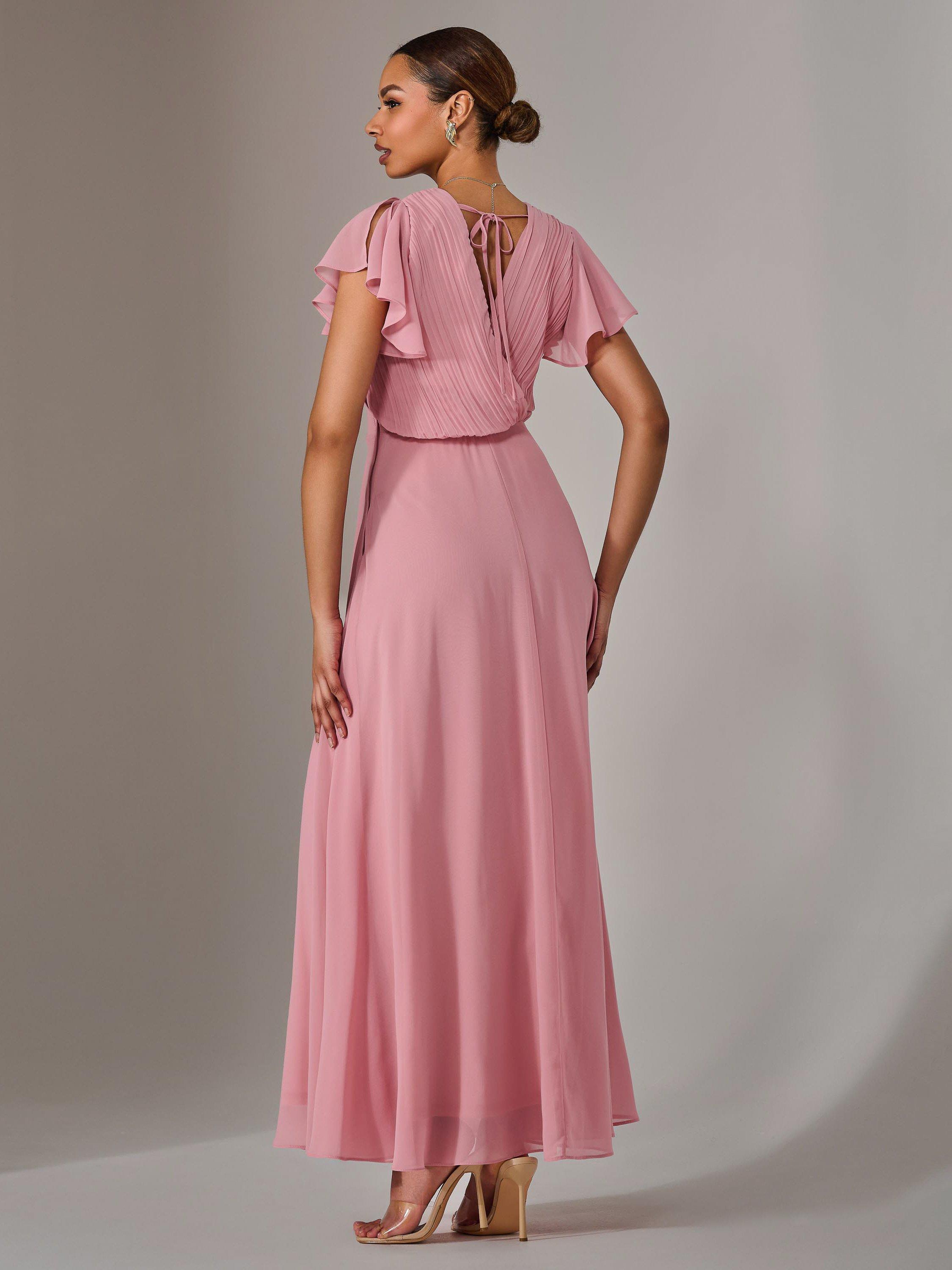 Product image 3 of 6, which shows Jolie Moi Chiffon Pleated Maxi Dress, Dusty Pink, 6