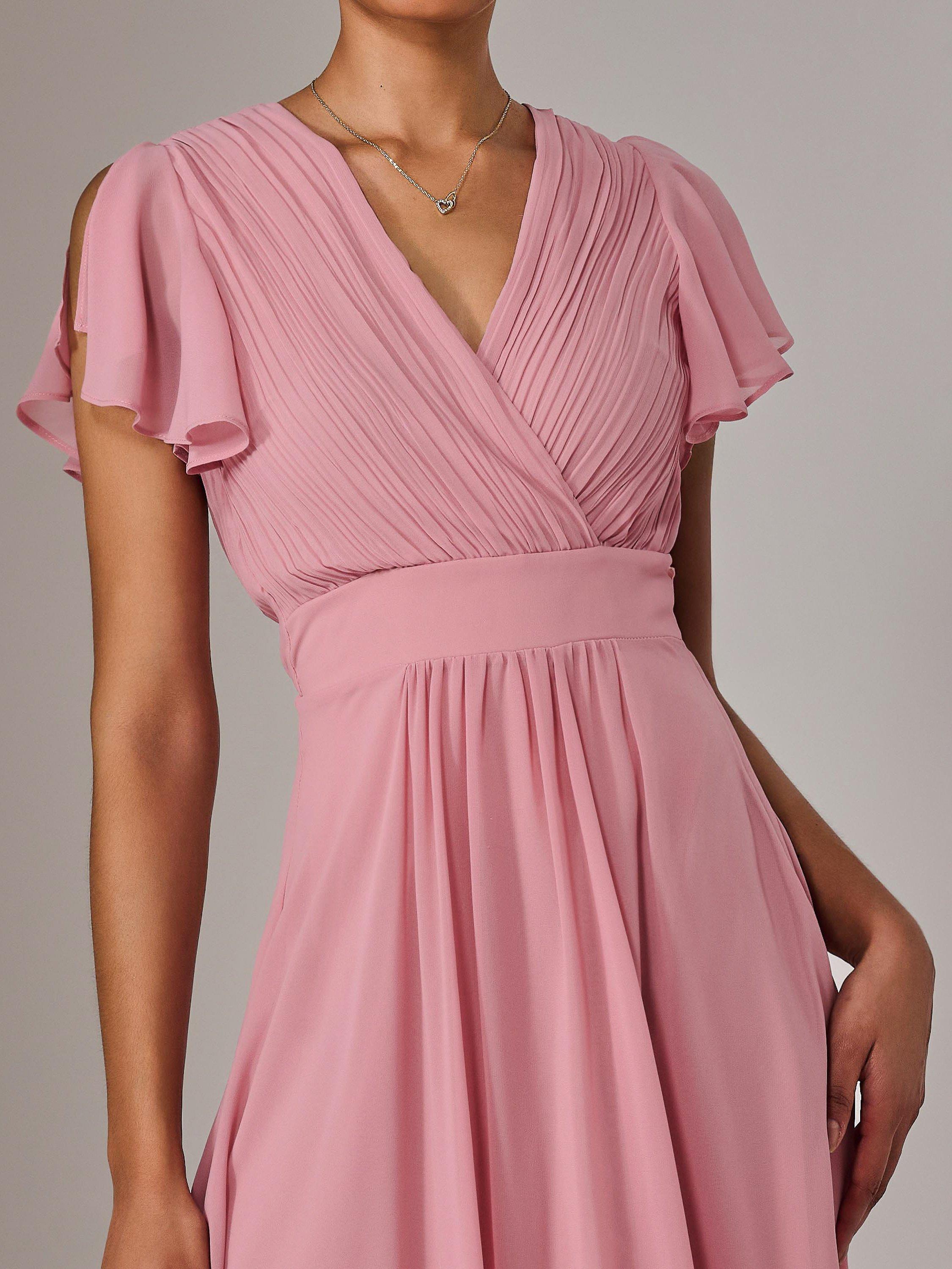 Product image 4 of 6, which shows Jolie Moi Chiffon Pleated Maxi Dress, Dusty Pink, 6