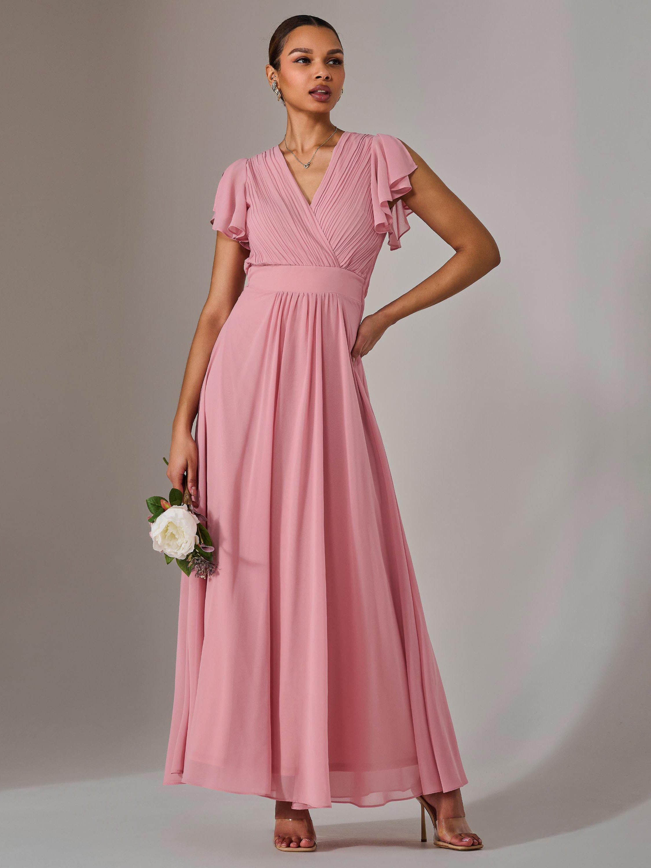 Product image 5 of 6, which shows Jolie Moi Chiffon Pleated Maxi Dress, Dusty Pink, 6