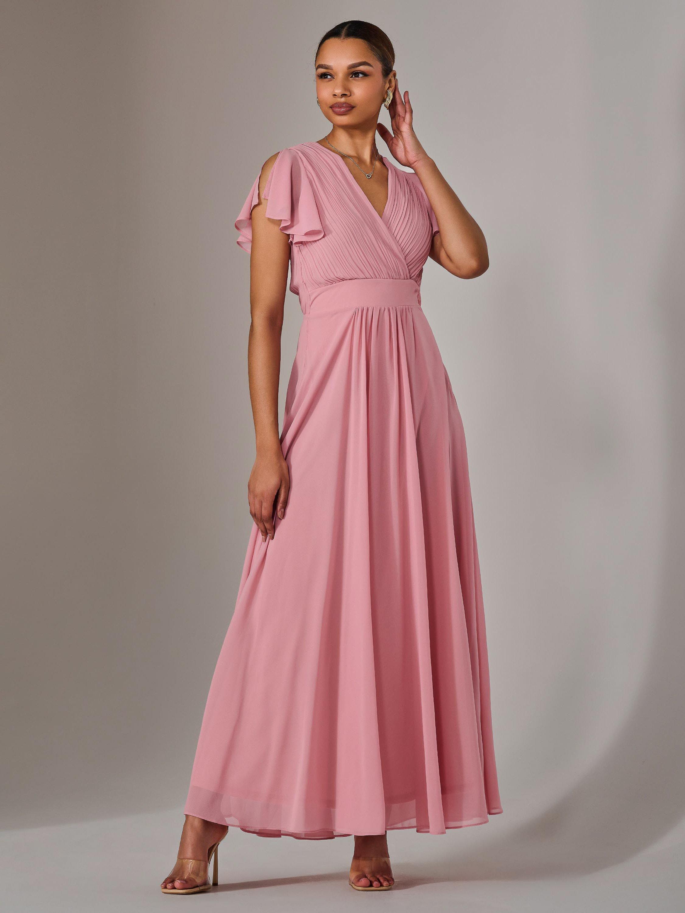 Product image 6 of 6, which shows Jolie Moi Chiffon Pleated Maxi Dress, Dusty Pink, 6