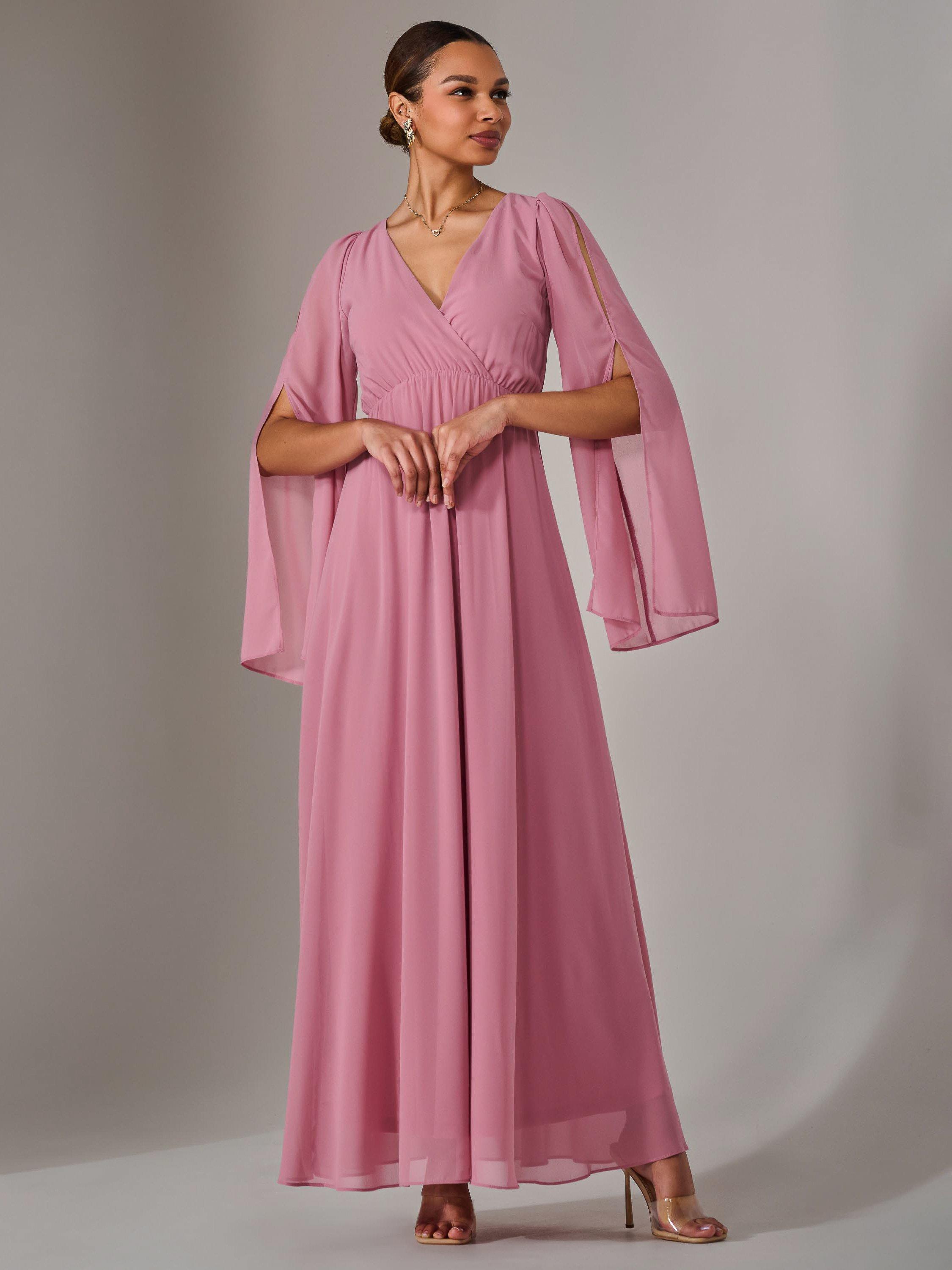 Product image 1 of 6, which shows Jolie Moi Chiffon Sleeve Maxi Dress, Dusty Pink, 8