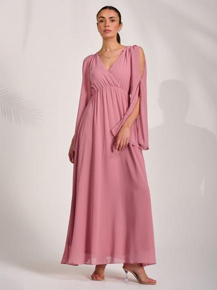 Jolie Moi Chiffon Sleeve Maxi Dress, Dusty Pink, Dusty Pink