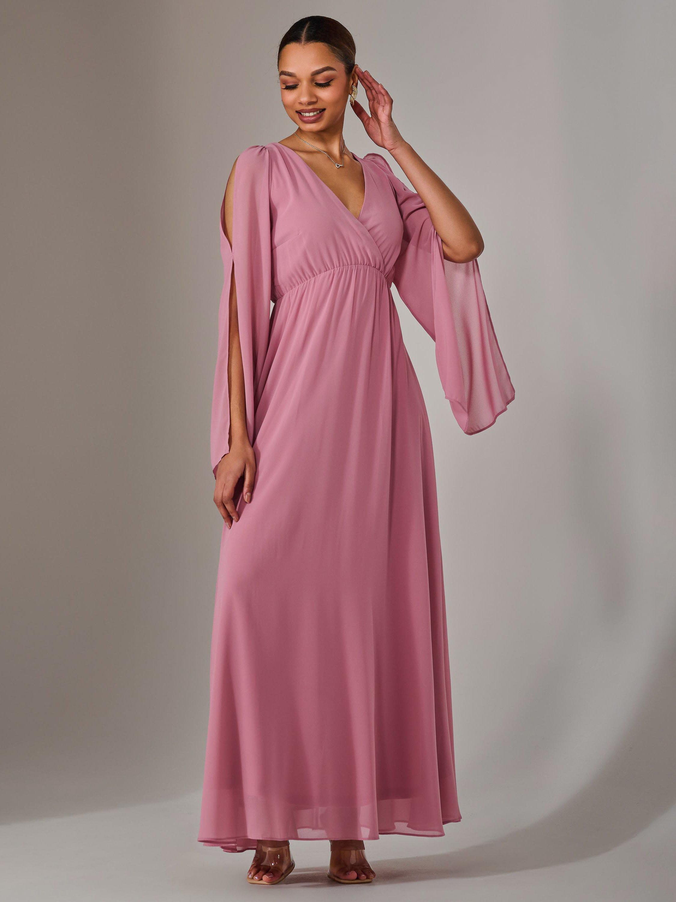 Product image 2 of 6, which shows Jolie Moi Chiffon Sleeve Maxi Dress, Dusty Pink, 8