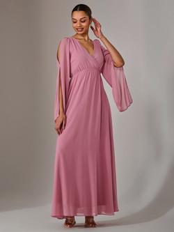 Jolie Moi Chiffon Sleeve Maxi Dress, Dusty Pink - view 2, Dusty Pink