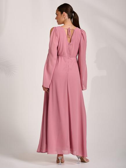 Jolie Moi Chiffon Sleeve Maxi Dress, Dusty Pink - view 2, Dusty Pink