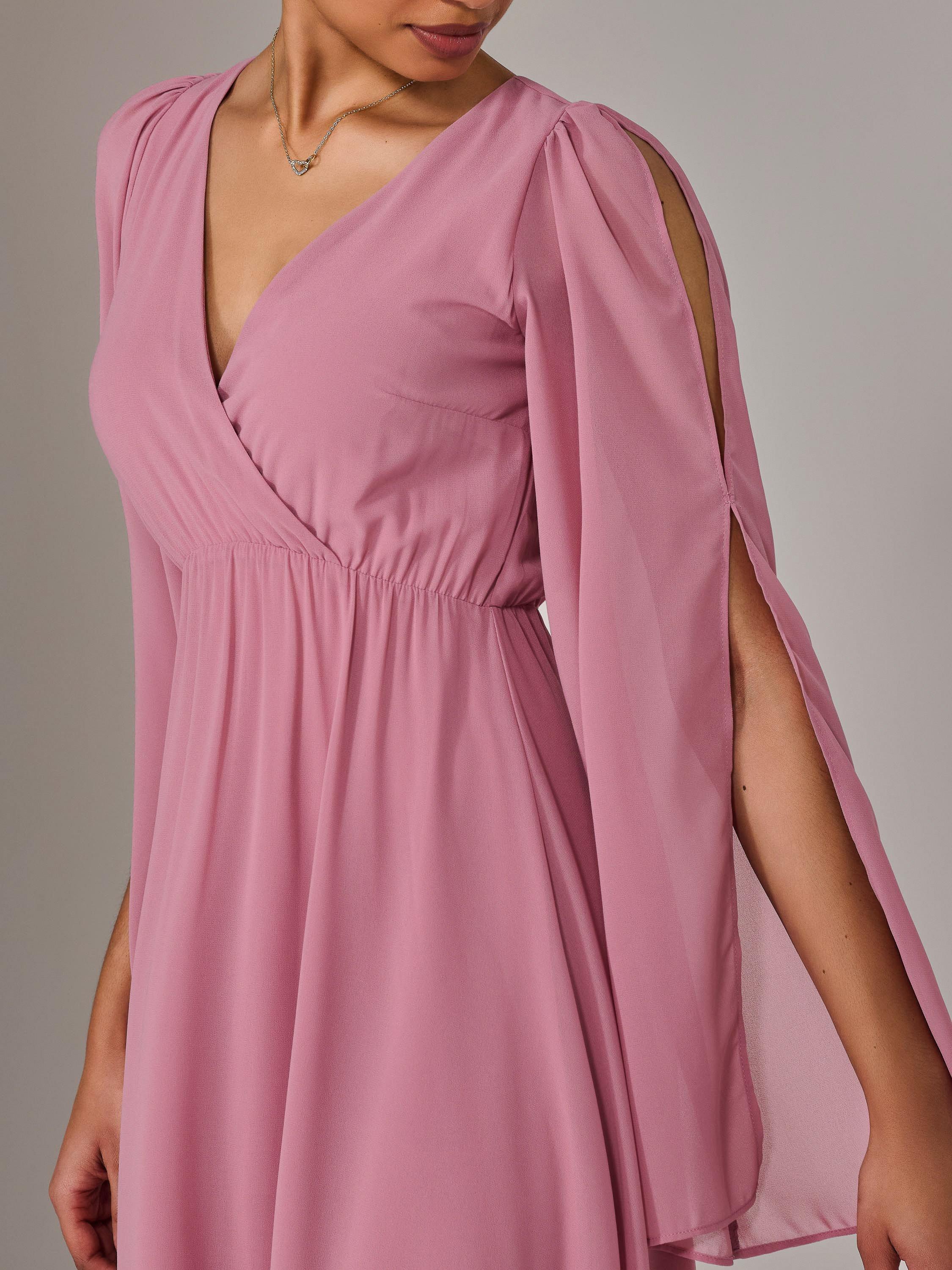 Product image 4 of 6, which shows Jolie Moi Chiffon Sleeve Maxi Dress, Dusty Pink, 8
