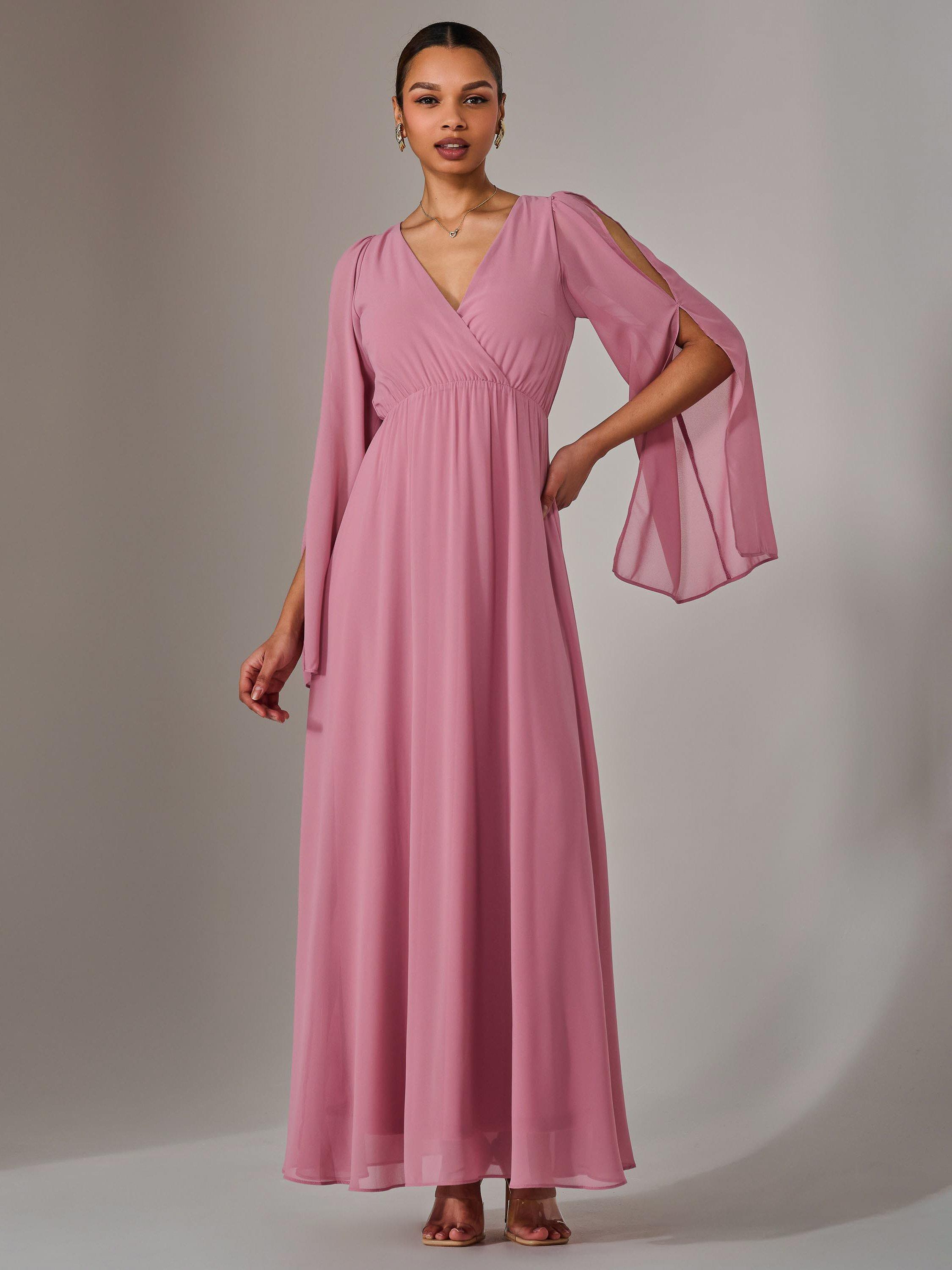 Product image 5 of 6, which shows Jolie Moi Chiffon Sleeve Maxi Dress, Dusty Pink, 8