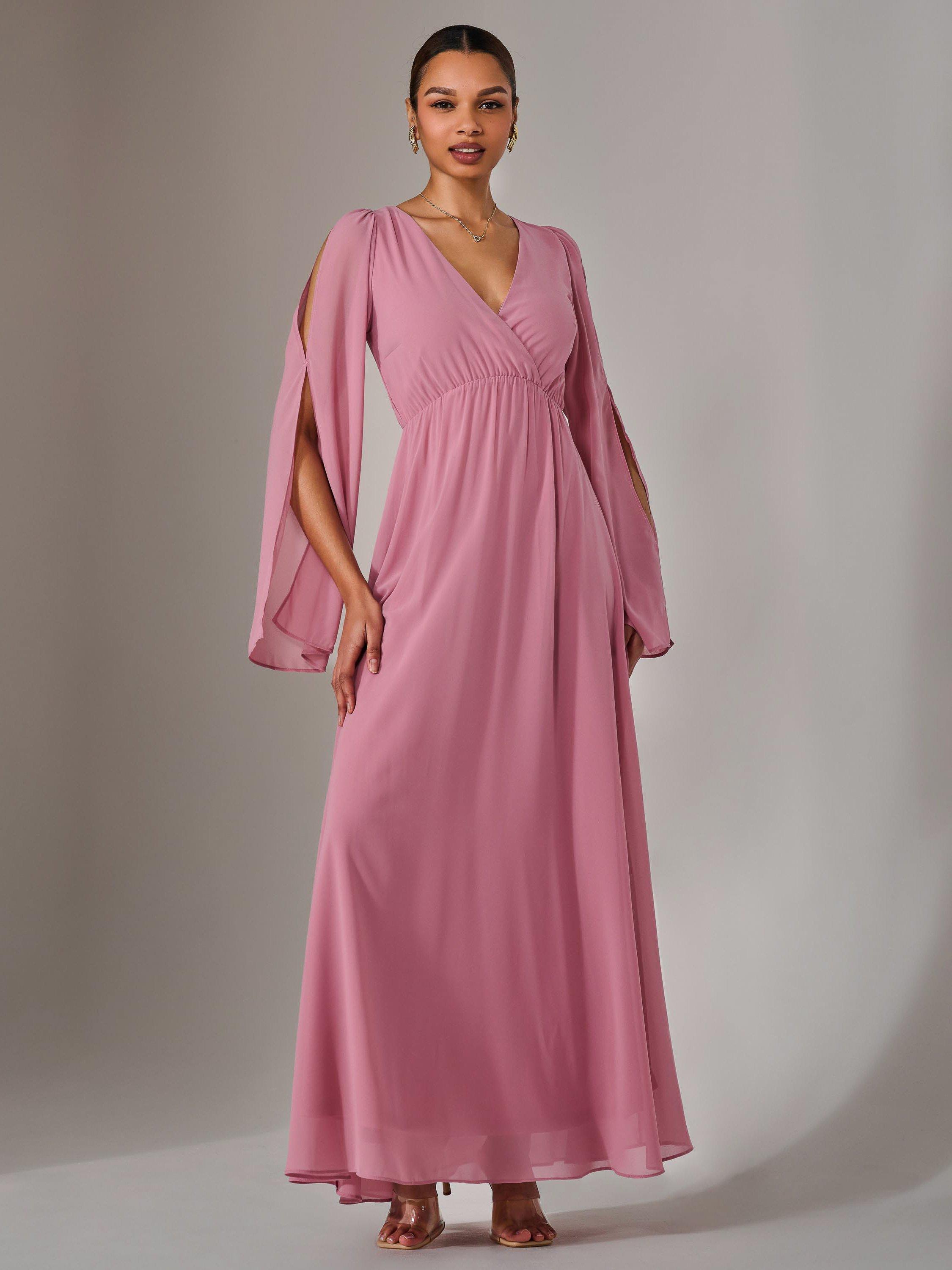 Product image 6 of 6, which shows Jolie Moi Chiffon Sleeve Maxi Dress, Dusty Pink, 8