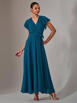 Jolie Moi Chiffon Flutter Sleeve Dress, Teal, Teal