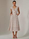 Jolie Moi Frill V-Neck Midaxi Dress, Pink/Multi
