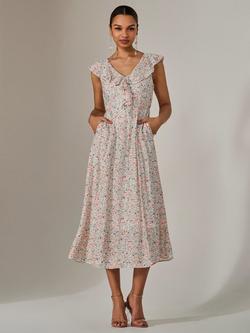 Jolie Moi Frill V-Neck Midaxi Dress, Pink/Multi - view 2, Pink/Multi