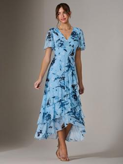 Jolie Moi Mesh Print Frill Midaxi Dress, Blue, Blue