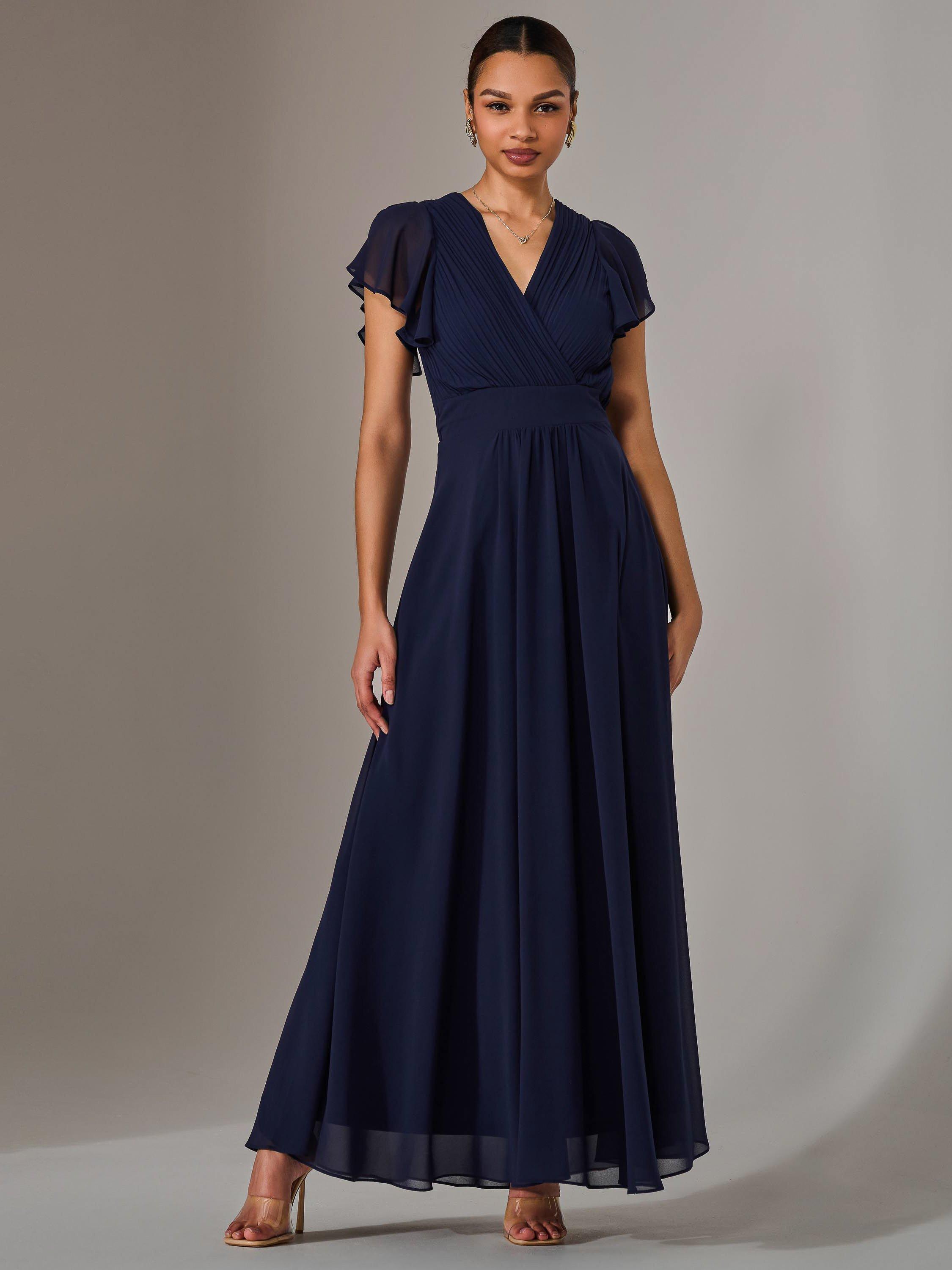 Product image 1 of 6, which shows Jolie Moi Pleated Chiffon Maxi Dress, Navy, 6