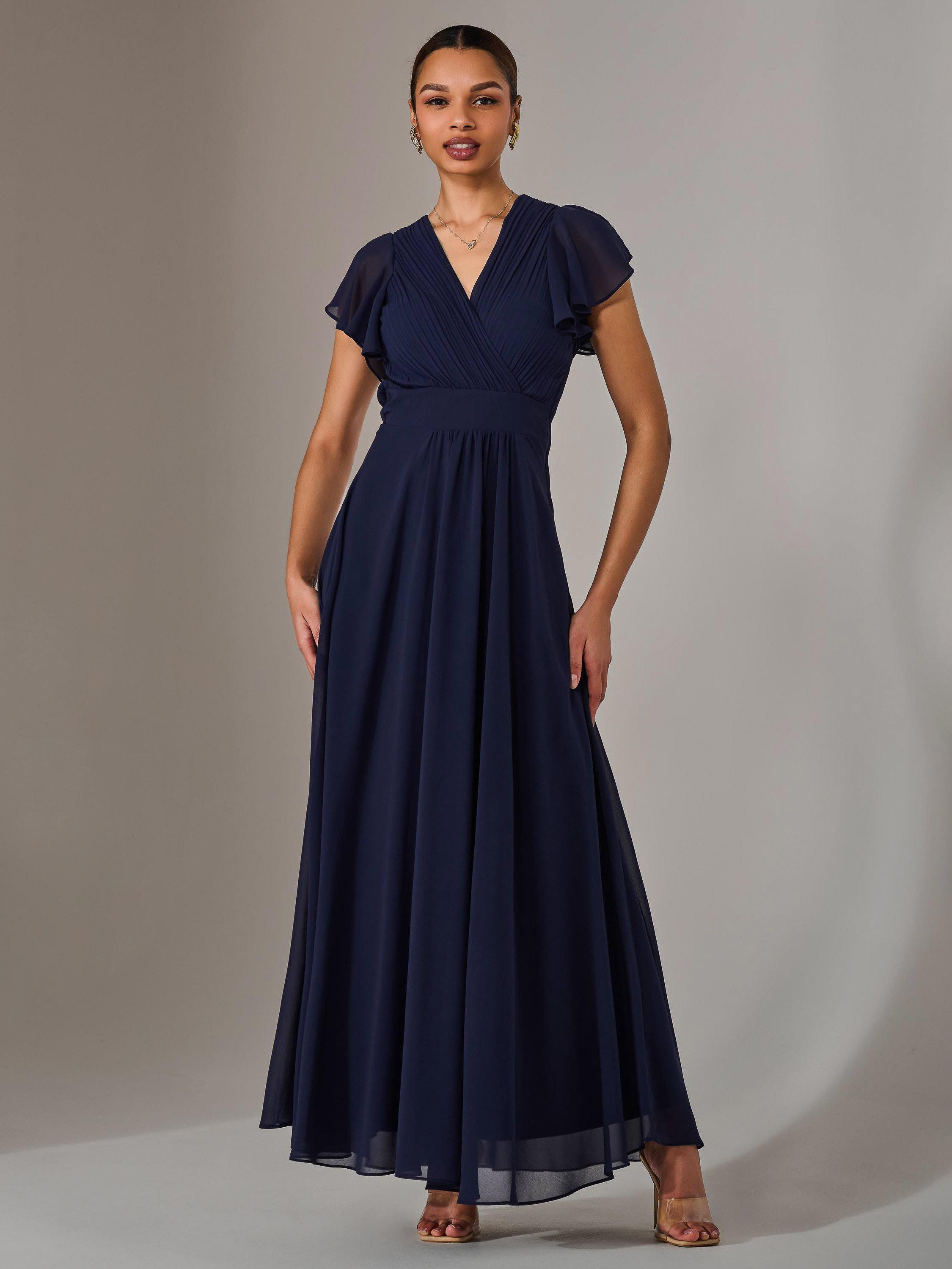 Product image 2 of 6, which shows Jolie Moi Pleated Chiffon Maxi Dress, Navy, 6