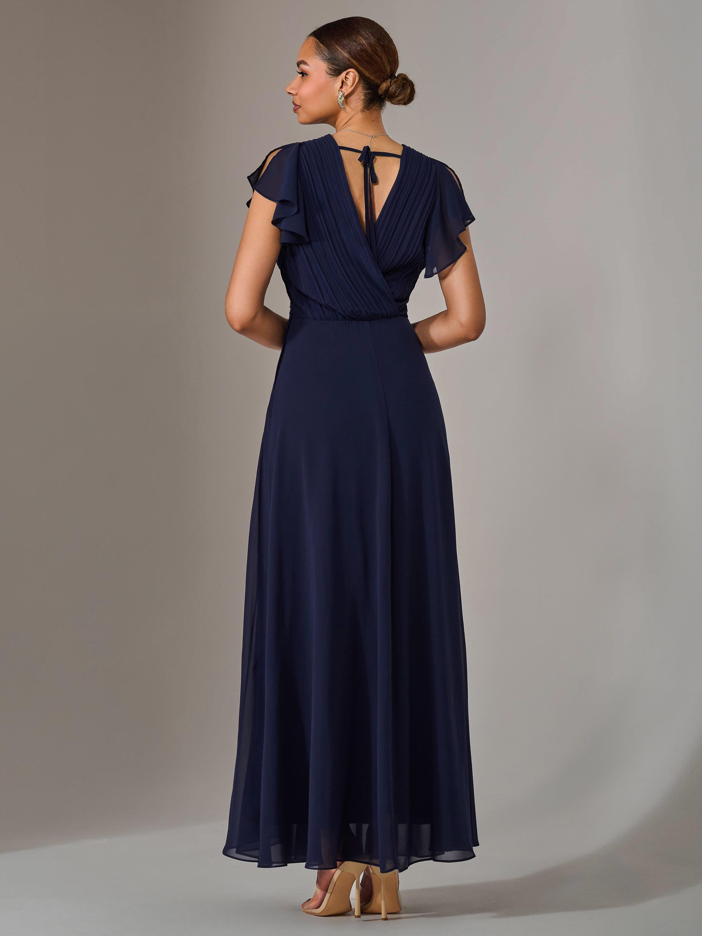 Product image 3 of 6, which shows Jolie Moi Pleated Chiffon Maxi Dress, Navy, 6