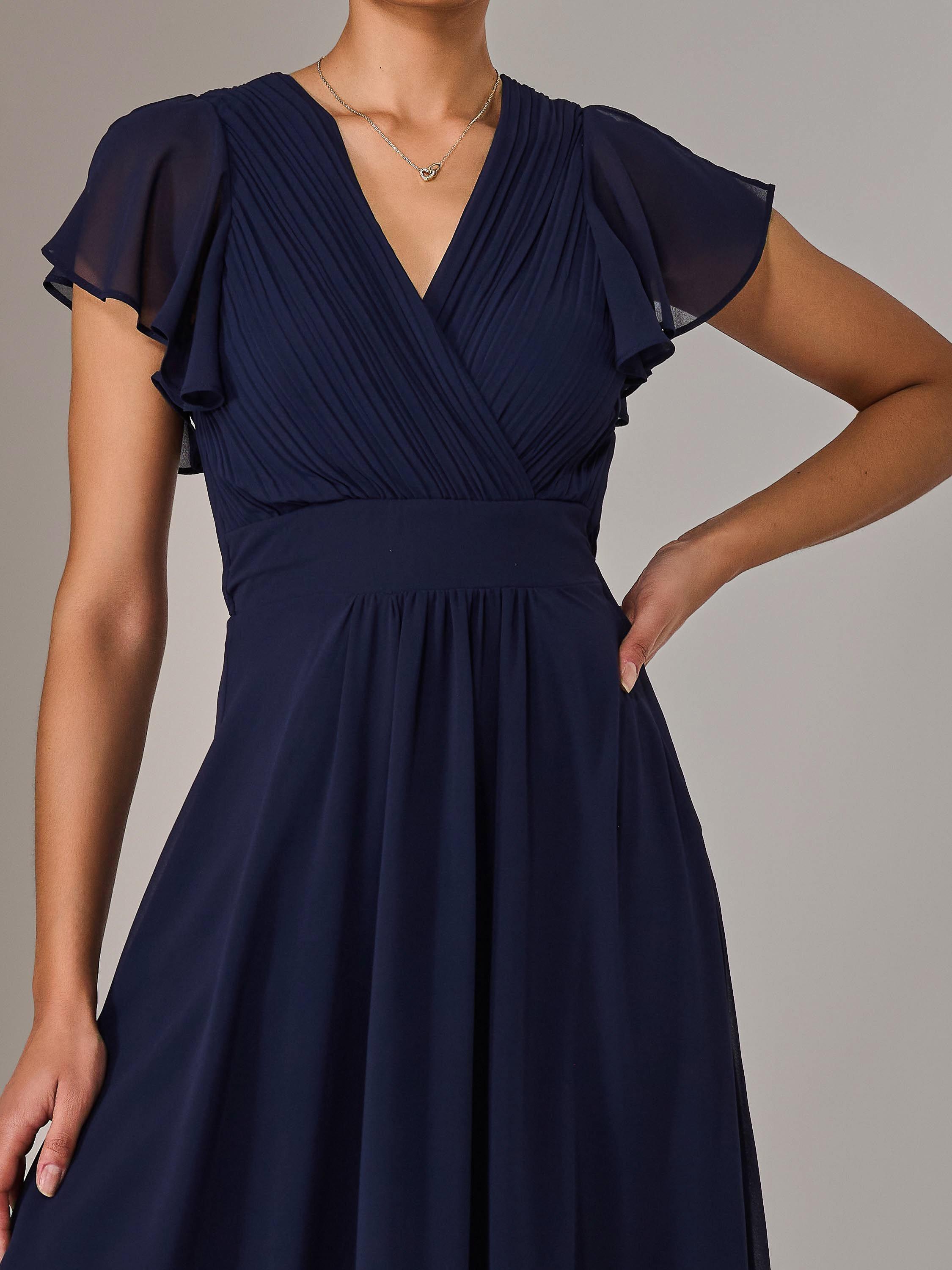 Product image 4 of 6, which shows Jolie Moi Pleated Chiffon Maxi Dress, Navy, 6