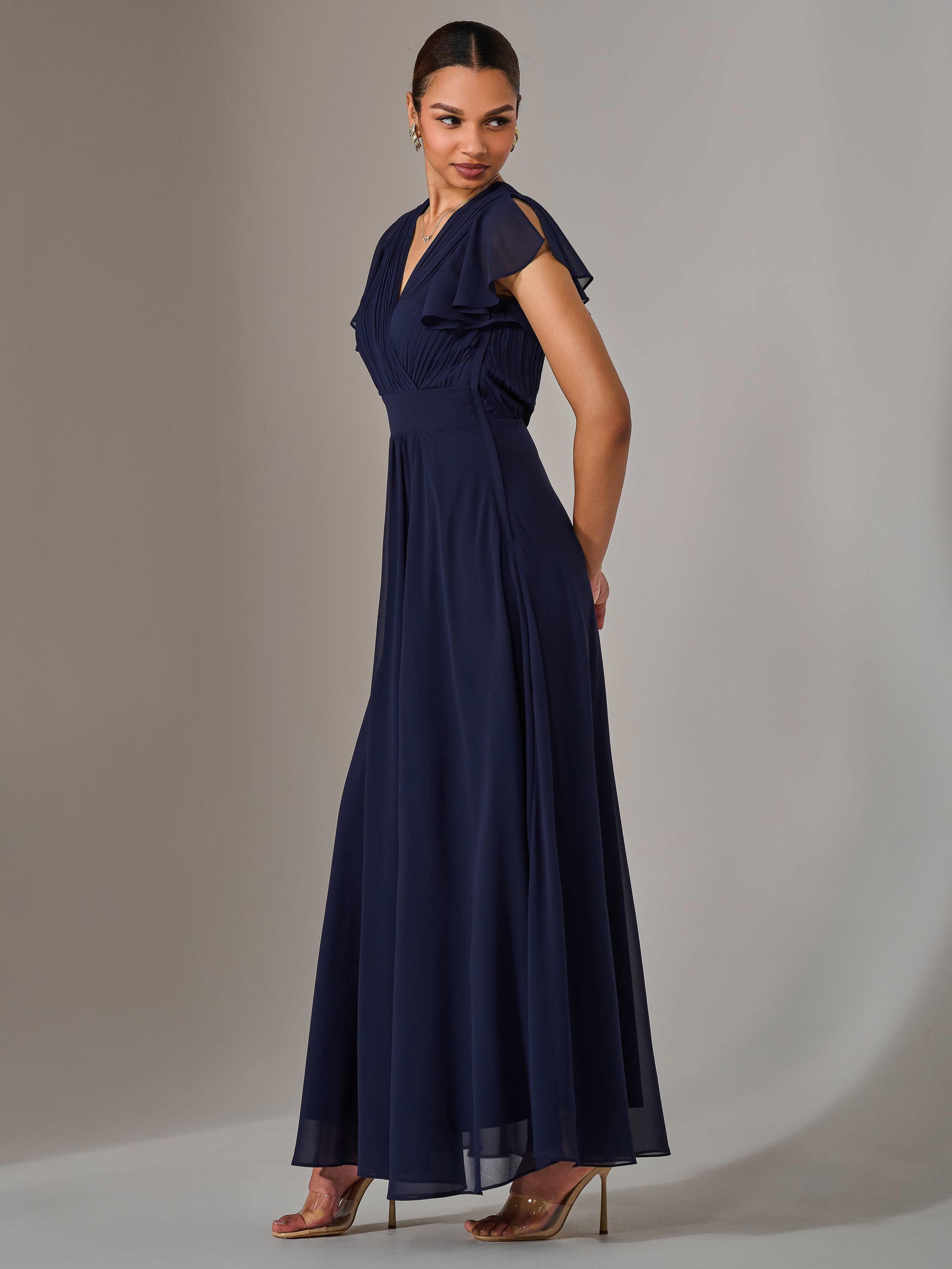 Product image 6 of 6, which shows Jolie Moi Pleated Chiffon Maxi Dress, Navy, 6